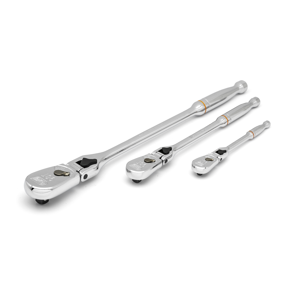 GearWrench 3 Piece 1/4 Inch, 3/8 Inch & 1/2 Inch Drive 90-Tooth Locking Flex Head Teardrop Ratchet Set