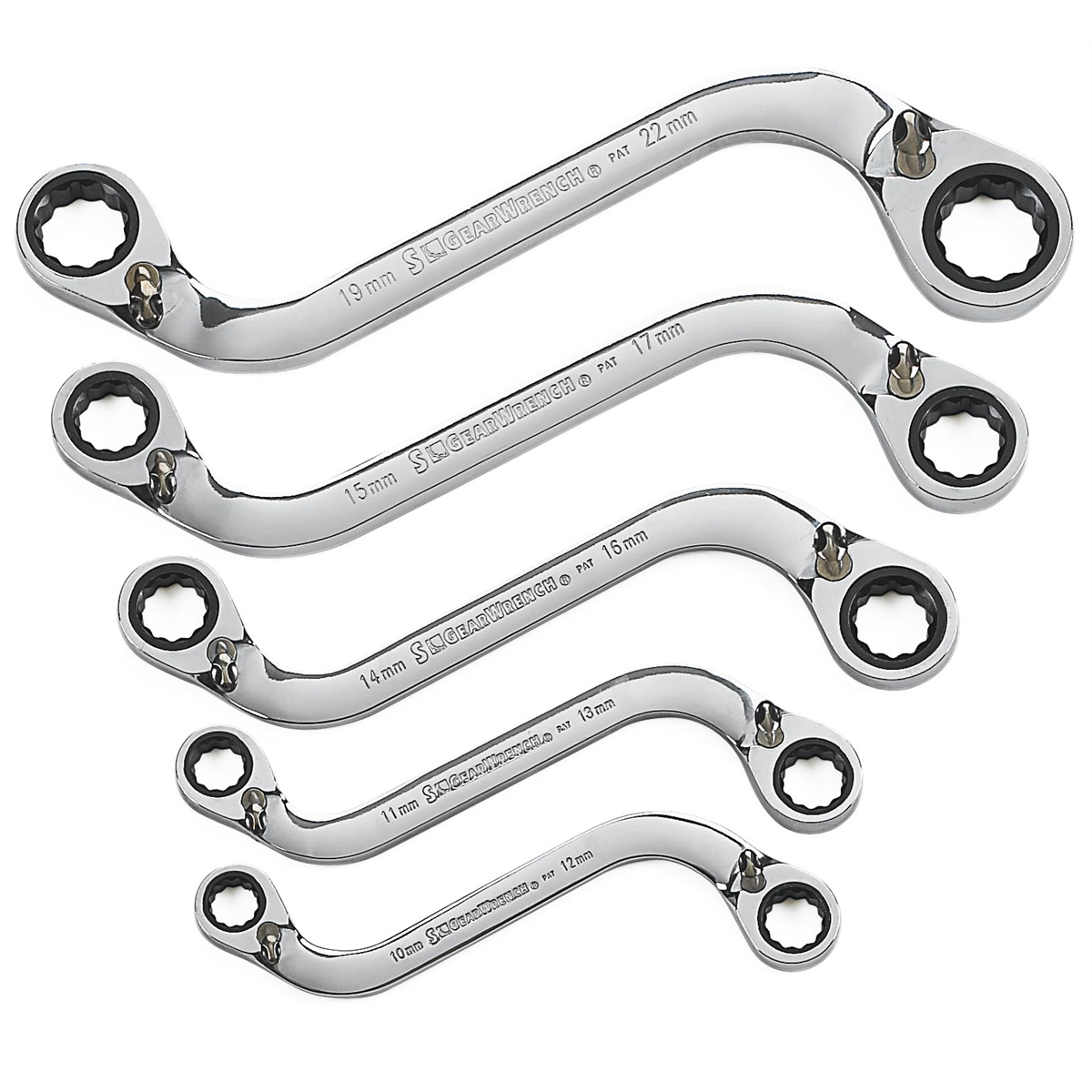 GearWrench 5 Piece 72-Tooth 12 Point Reversible S-Shape Double Box Ratcheting Metric Wrench Set