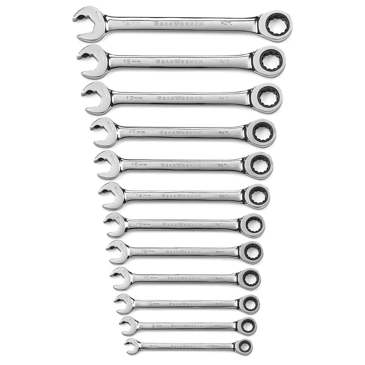 GearWrench 12 Piece 72-Tooth 12 Point Open End Ratcheting Metric Wrench Set