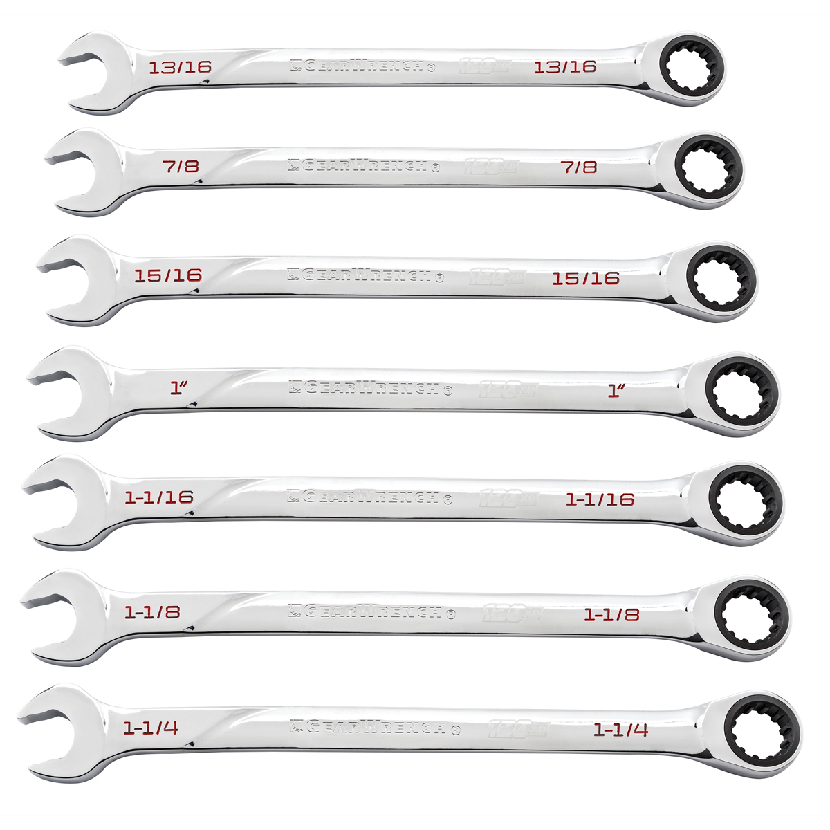 GearWrench 7 Piece 120XP Universal Spline XL Ratcheting Combination SAE Wrench Set