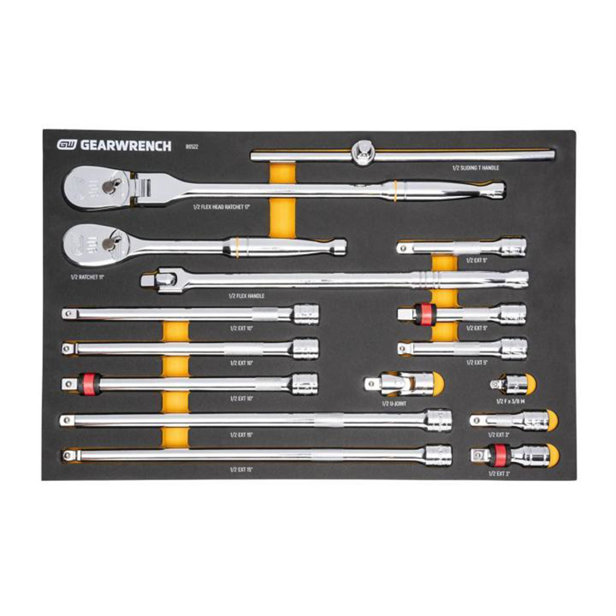 GearWrench 16 Piece 1/2" 90-Tooth Ratchet & Drive Tool Set with Foam Storage Tray