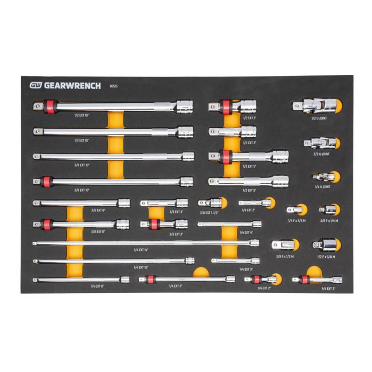 GearWrench 29 Piece 1/4", 3/8", 1/2" Drive Master Chrome Drive Tool Accessories Set with Foam Storage Tray