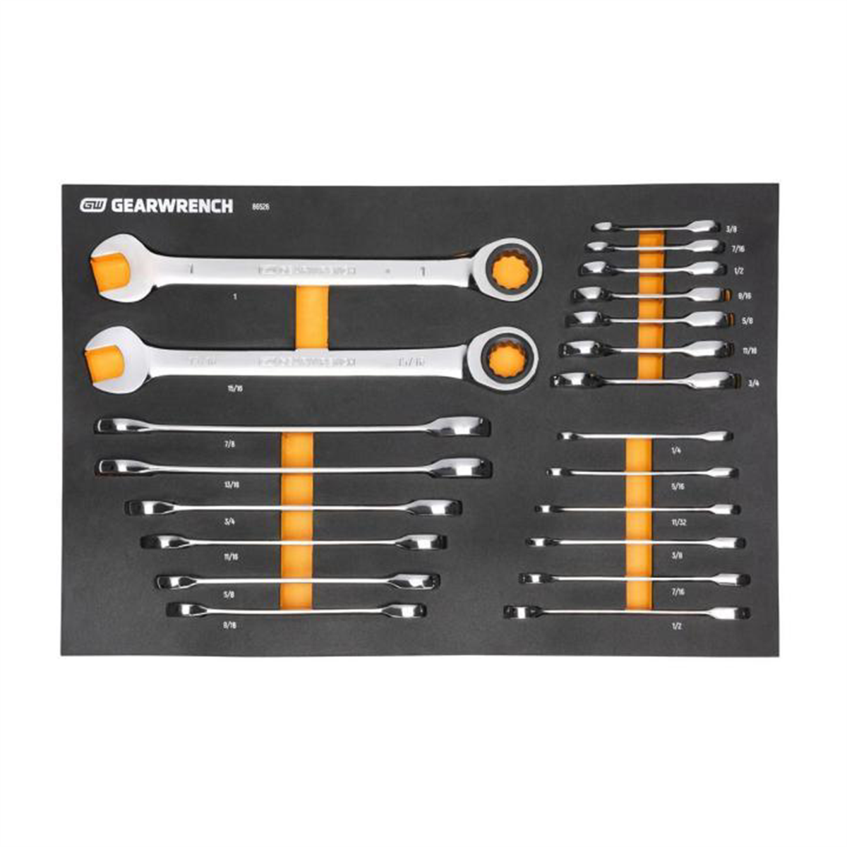 GearWrench 21 Piece 72-Tooth 12 Point SAE Standard & Stubby Combination Ratcheting Wrench Set with Foam Storage Tray