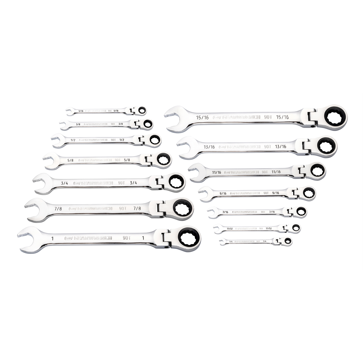 GearWrench 14 Piece 90-Tooth 12 Point Flex Head Ratcheting Combination SAE Wrench Set