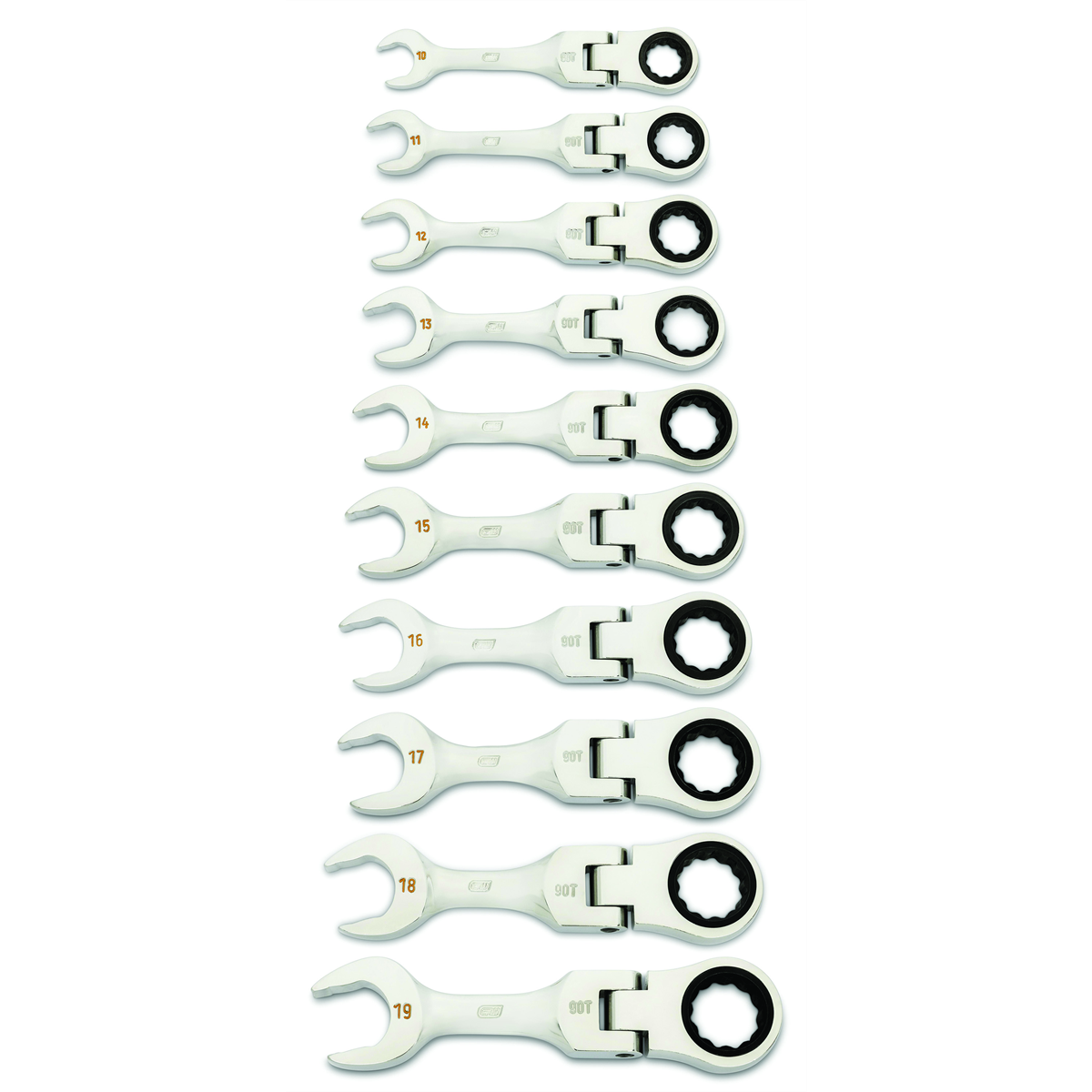 GearWrench 10 Piece 90-Tooth 12 Point Metric Stubby Flex Ratcheting Combination Wrench Set
