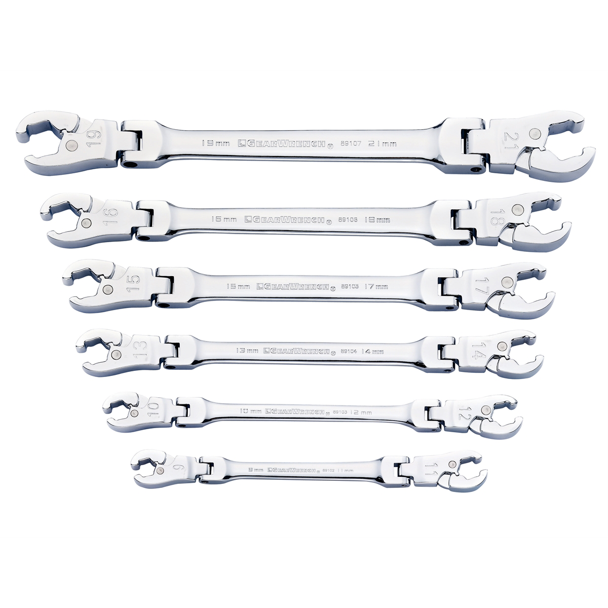 GearWrench 6 Piece Ratcheting Flex Head Flare Nut Metric Wrench Set