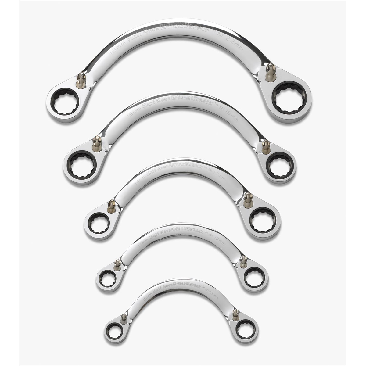 GearWrench 5 Piece 72-Tooth 12 Point Reversible Half Moon Double Box Ratcheting Metric Wrench Set