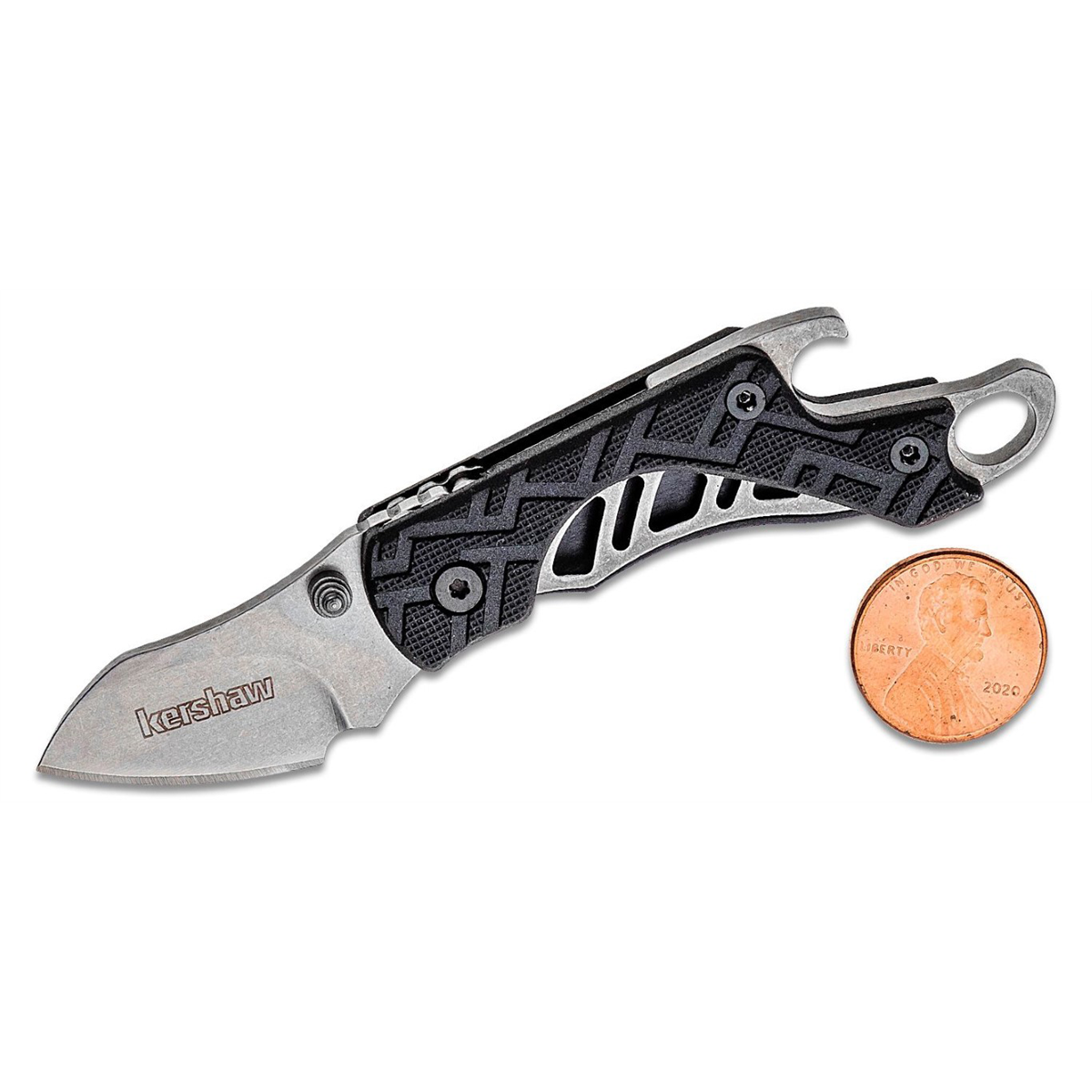 Kershaw Cinder Manual Open Liner Lock Drop Point Blade EDC Folding Pocket Knife with Stonewashed Finish - Black/Silver