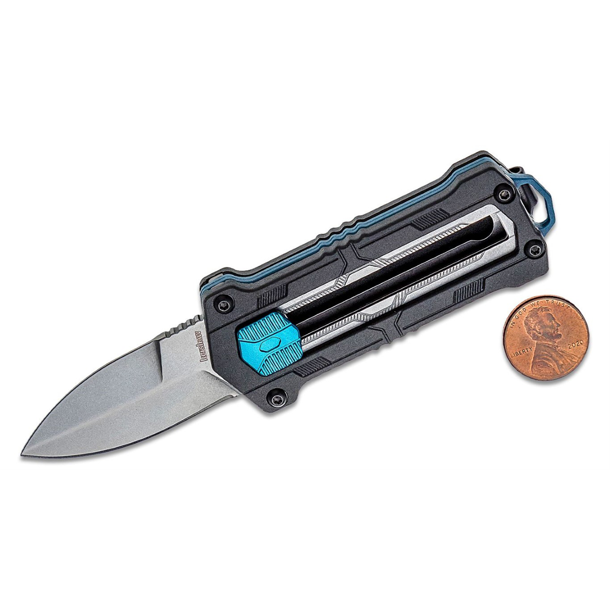 Kershaw Kapsule Manual Open Sliding Button Lock Single Edge Spear Point Blade EDC Pocket Knife - Black/Blue