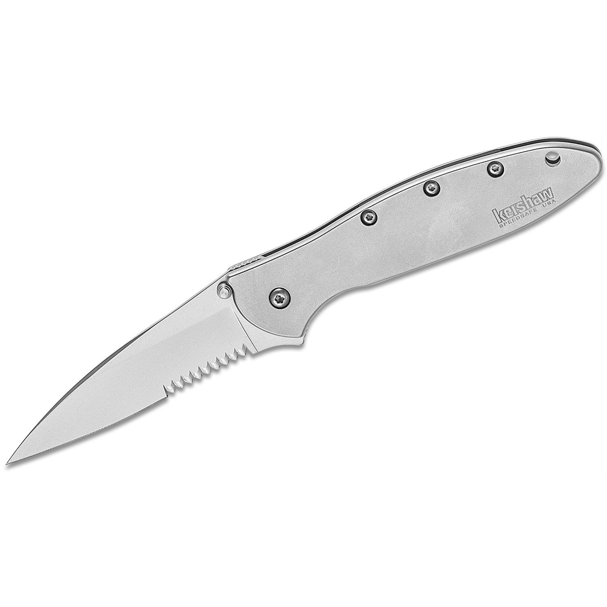 Kershaw Leek-Serrated Assisted Open Frame Lock Drop Point Blade EDC Folding Pocket Knife - Silver