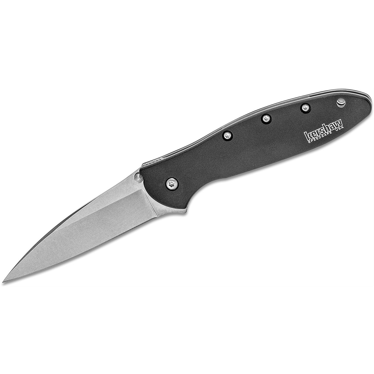 Kershaw Leek Assisted Open Liner Lock Drop Point Blade EDC Folding Pocket Knife with StoneWashed Finish - Black