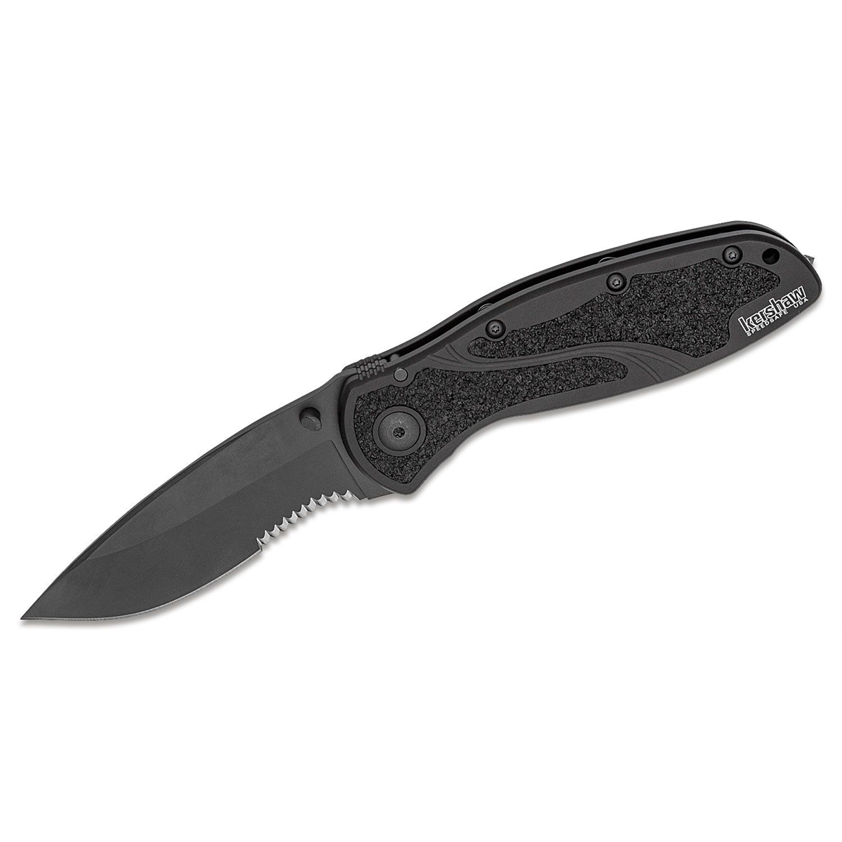 Kershaw Glassbreaker Blur-Serrated Assisted Open Inset Liner Lock Do-it-All Blade Blade EDC Folding Pocket Knife - Black