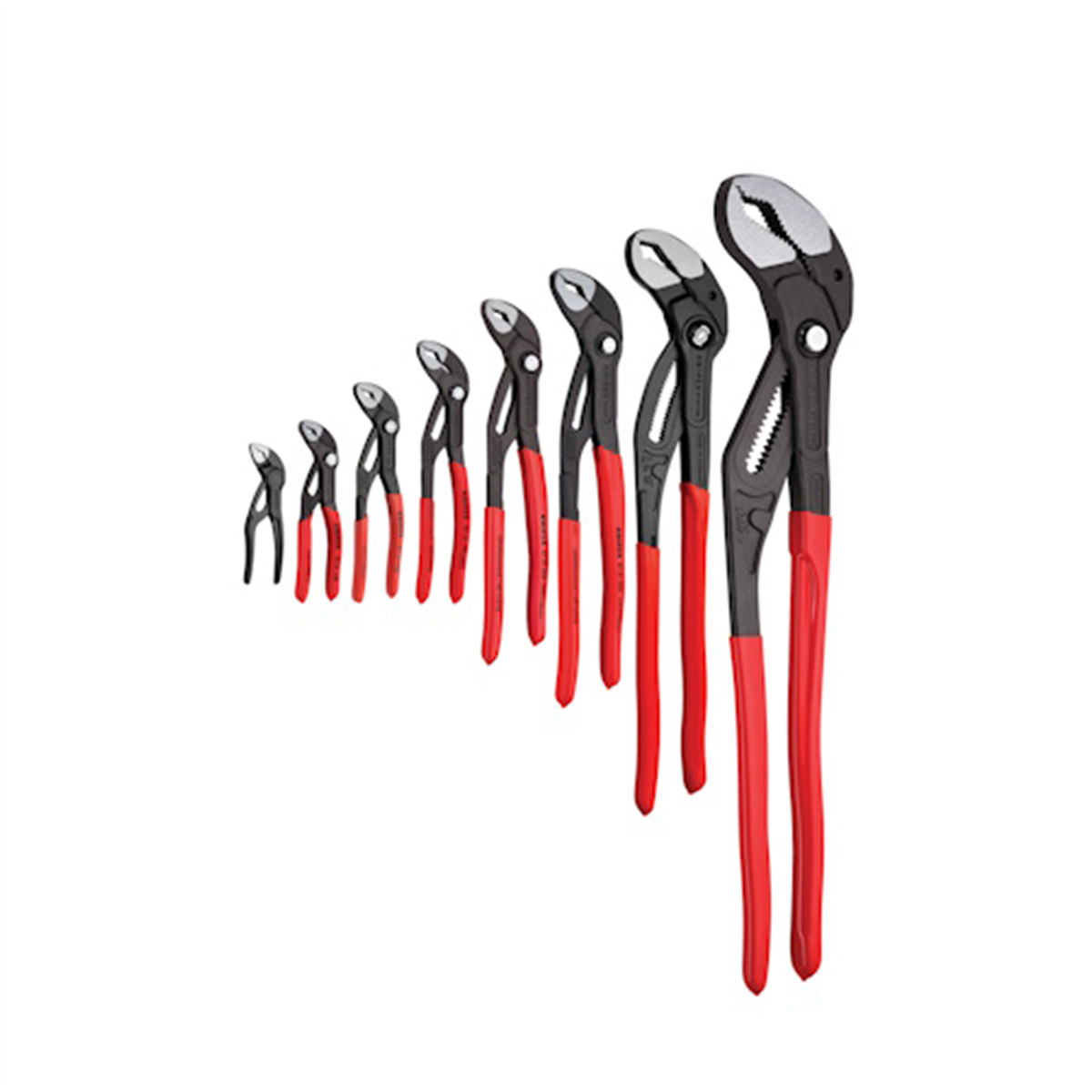 KNIPEX Cobra® QuickSet Water Pump Pliers Set contains 4", 5", 6", 7", 10", 12", 16" and 22"