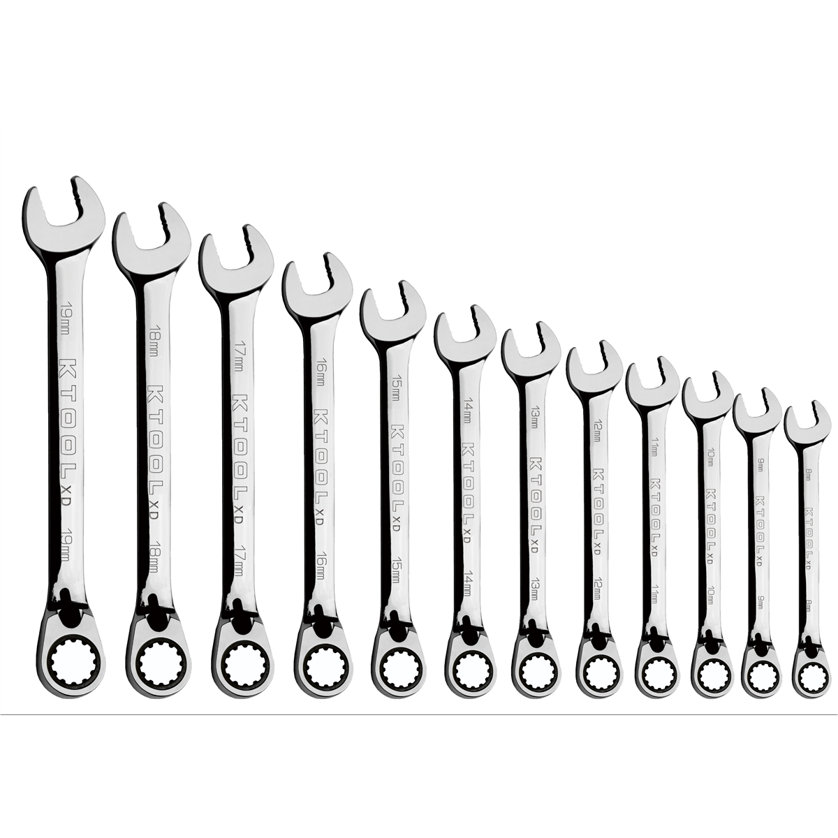 K Tool International Wrench Set 12 Piece Metric 120 Tooth Reversible Combination 8-19MM