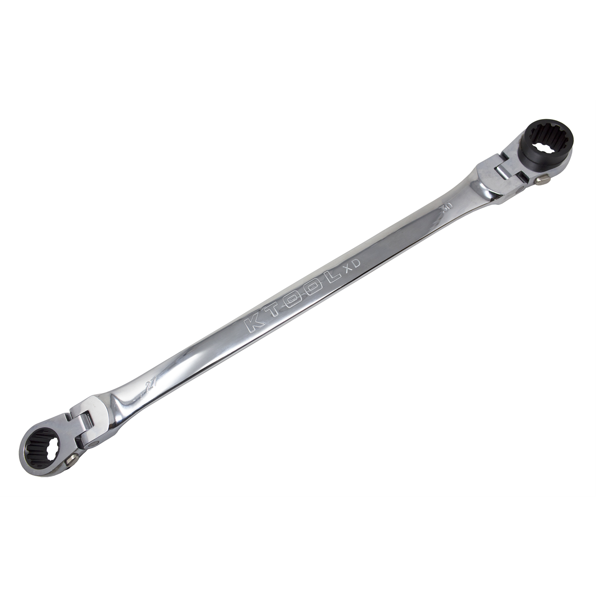 K Tool International Wrench 27mm x 30mm Ratcheting Reversible Flexible Double Box Extra Long