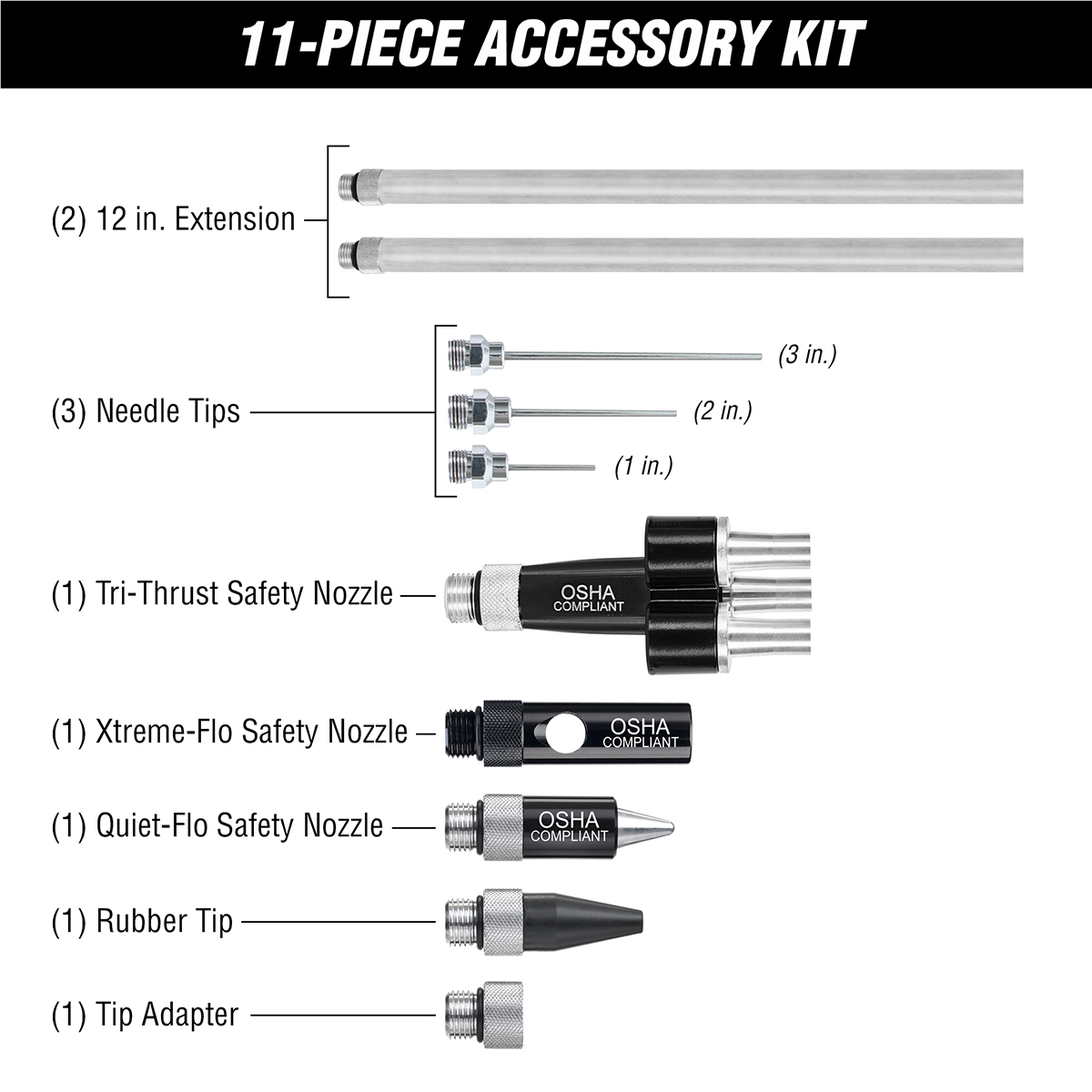 Legacy Manufacturing Flexzilla® X3 Blow Gun Kit 11-Piece, ZillaGreen®
