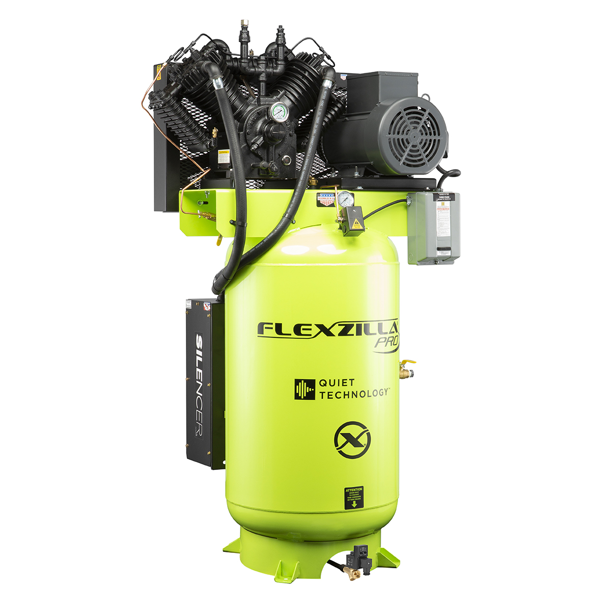 Legacy Manufacturing Flexzilla® Pro Piston Air Compressor with Silencer™, 3-Phase, Stationary, 10 HP, 80 Gallon, 230 Volt, 2-Stage, Vertical, ZillaGreen™