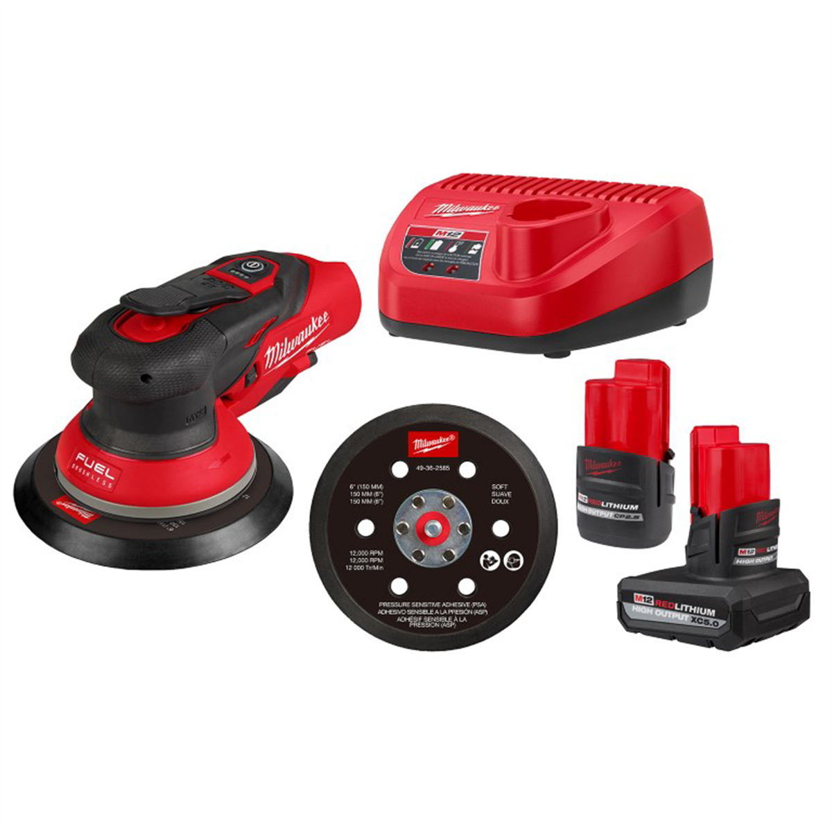 Milwaukee Tool M12 FUEL 3/32 Inch Orbit 6 Inch Lithium-Ion Brushless Cordless Random Orbital Sander Kit