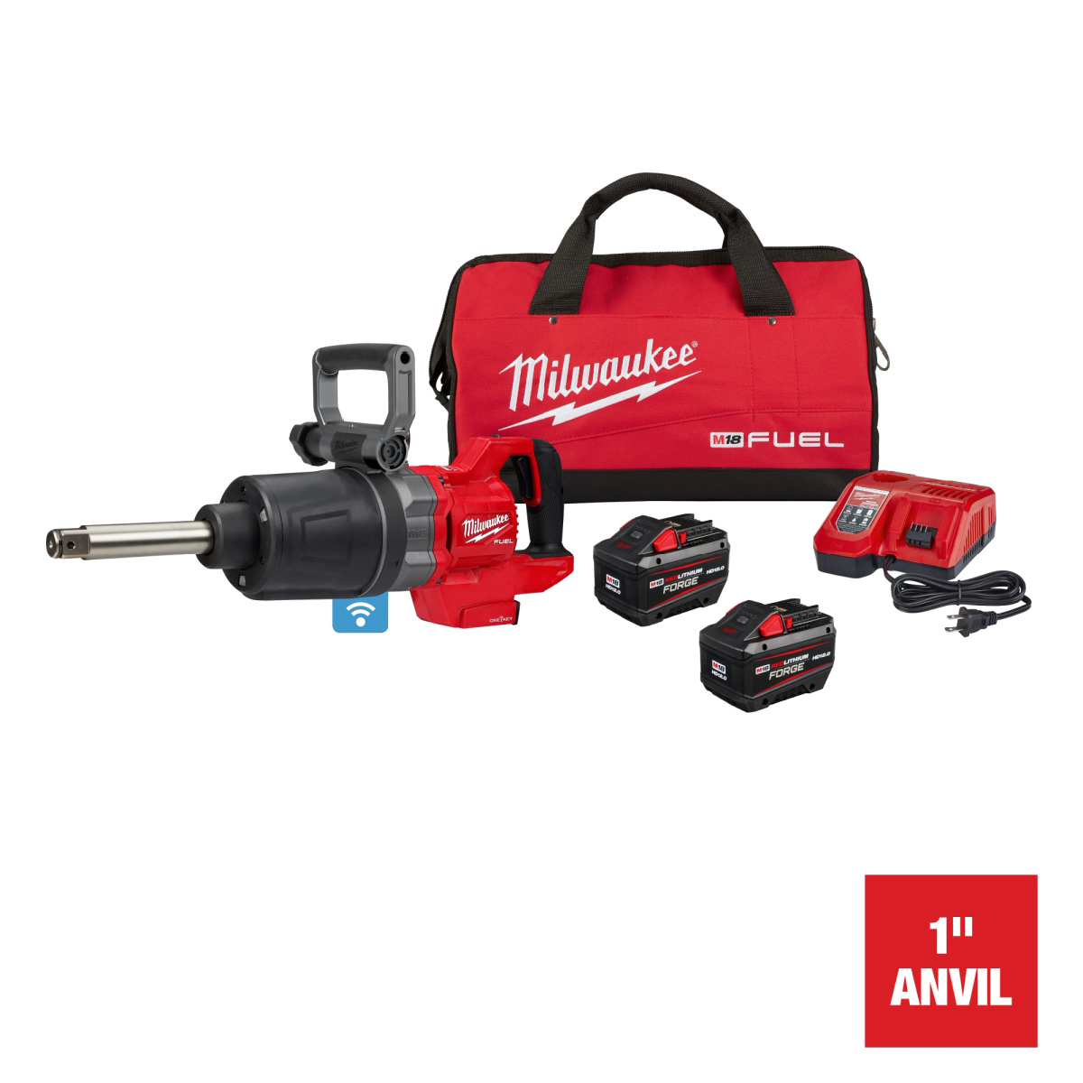 Milwaukee Tool M18 FUEL 1 Inch D-Handle Extended Anvil High Torque Impact Wrench ONE-KEY REDLITHIUM FORGE HD12.0 Kit