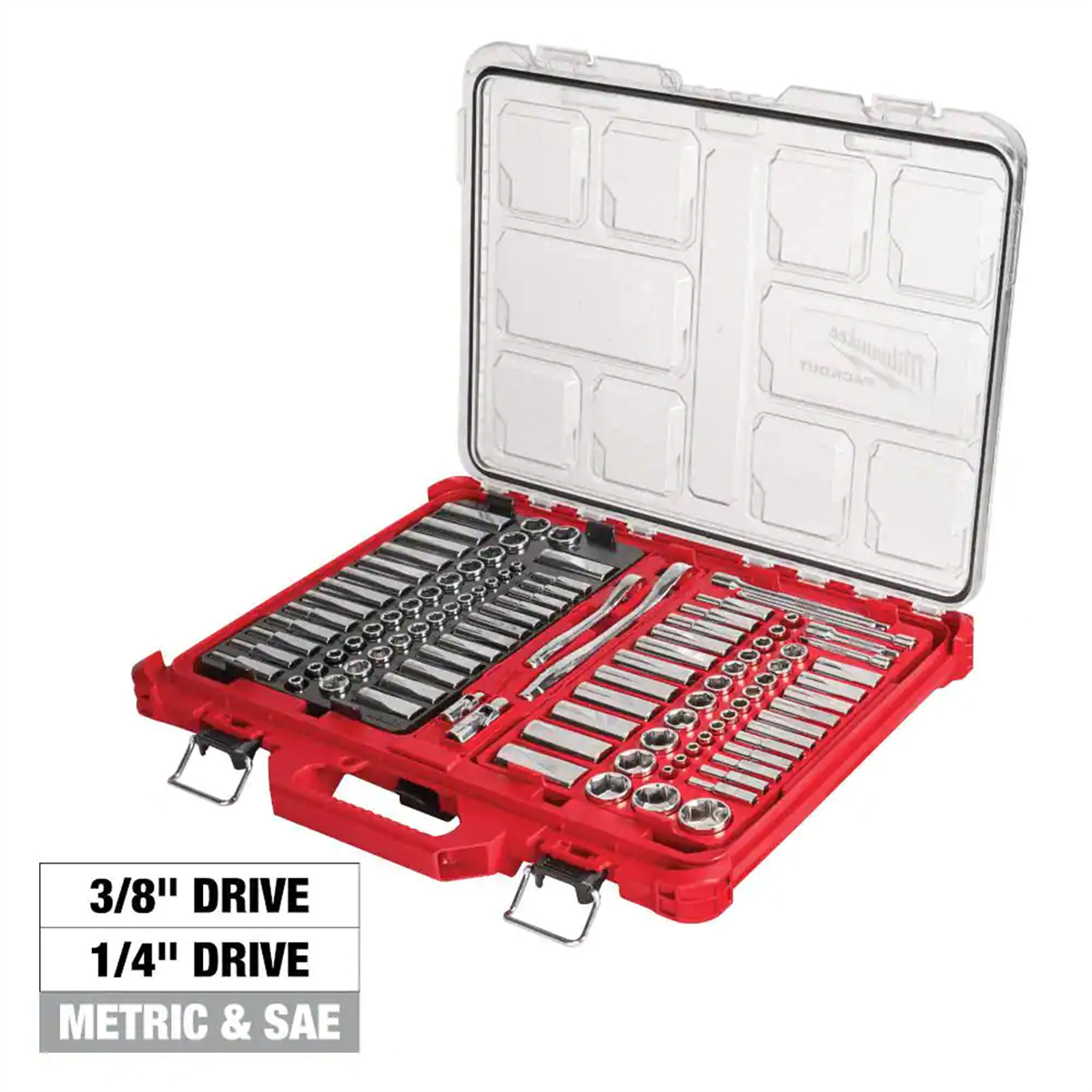 Milwaukee Tool 106pc 1/4" and 3/8" Metric & SAE Ratchet and Socket Set with PACKOUT Low-Profile Organizer