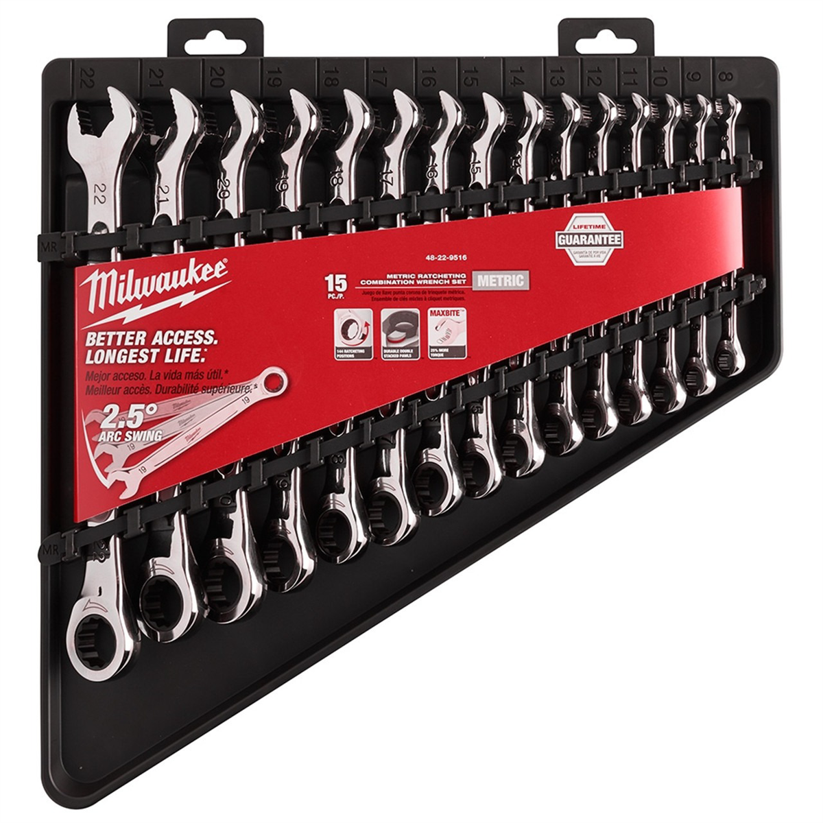 Milwaukee Tool 15pc Ratcheting Combination Wrench Set - 144 Ratcheting Positions Metric