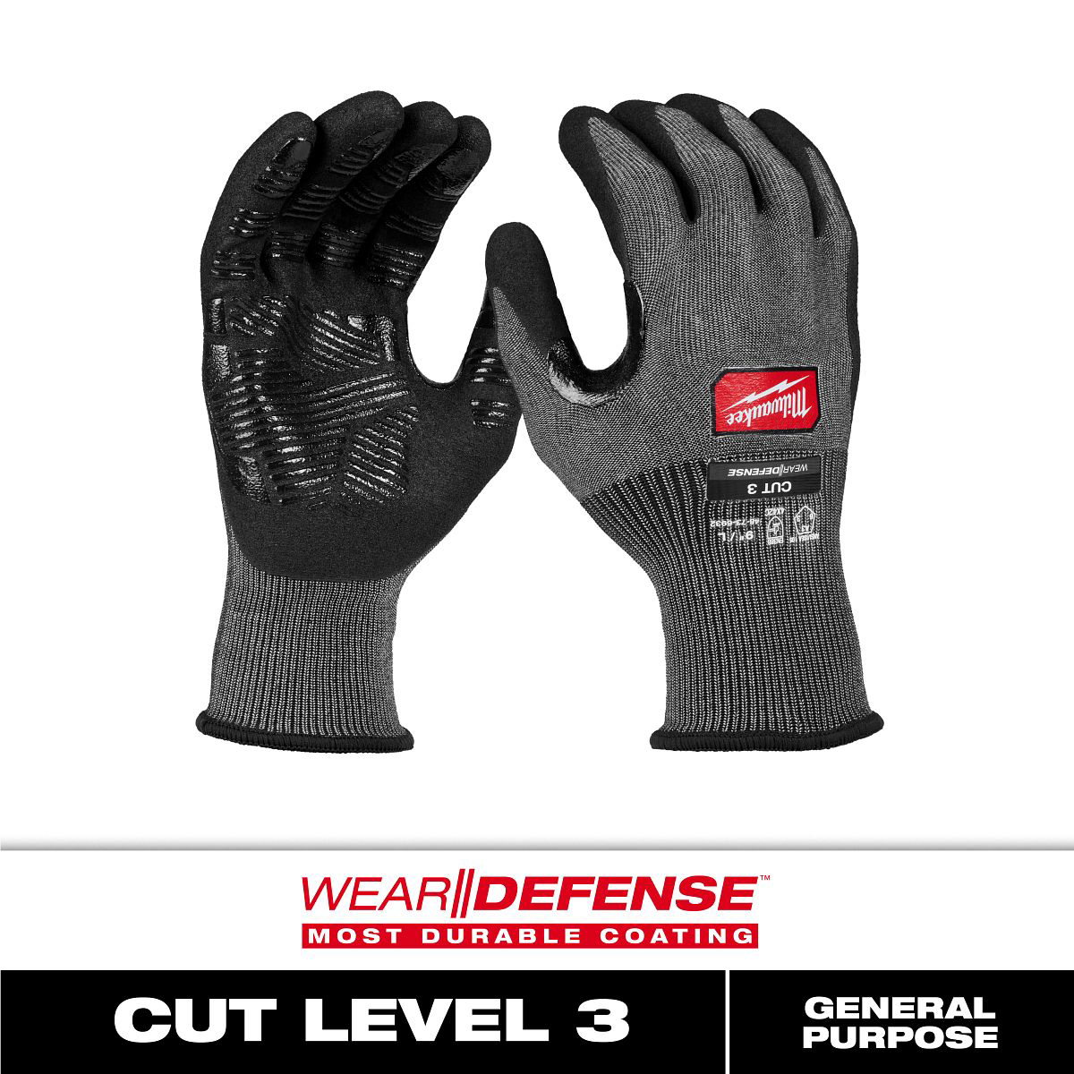 Milwaukee Cut Level 3 High Dexterity Nitrile Dipped Gloves w/ WEAR-DEFENSE™ Protection - L