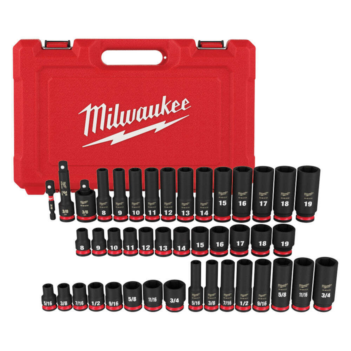 Milwaukee Tool 43PC SHOCKWAVE Impact Duty 3/8" Drive SAE & Metric Deep 6 Point Socket Set