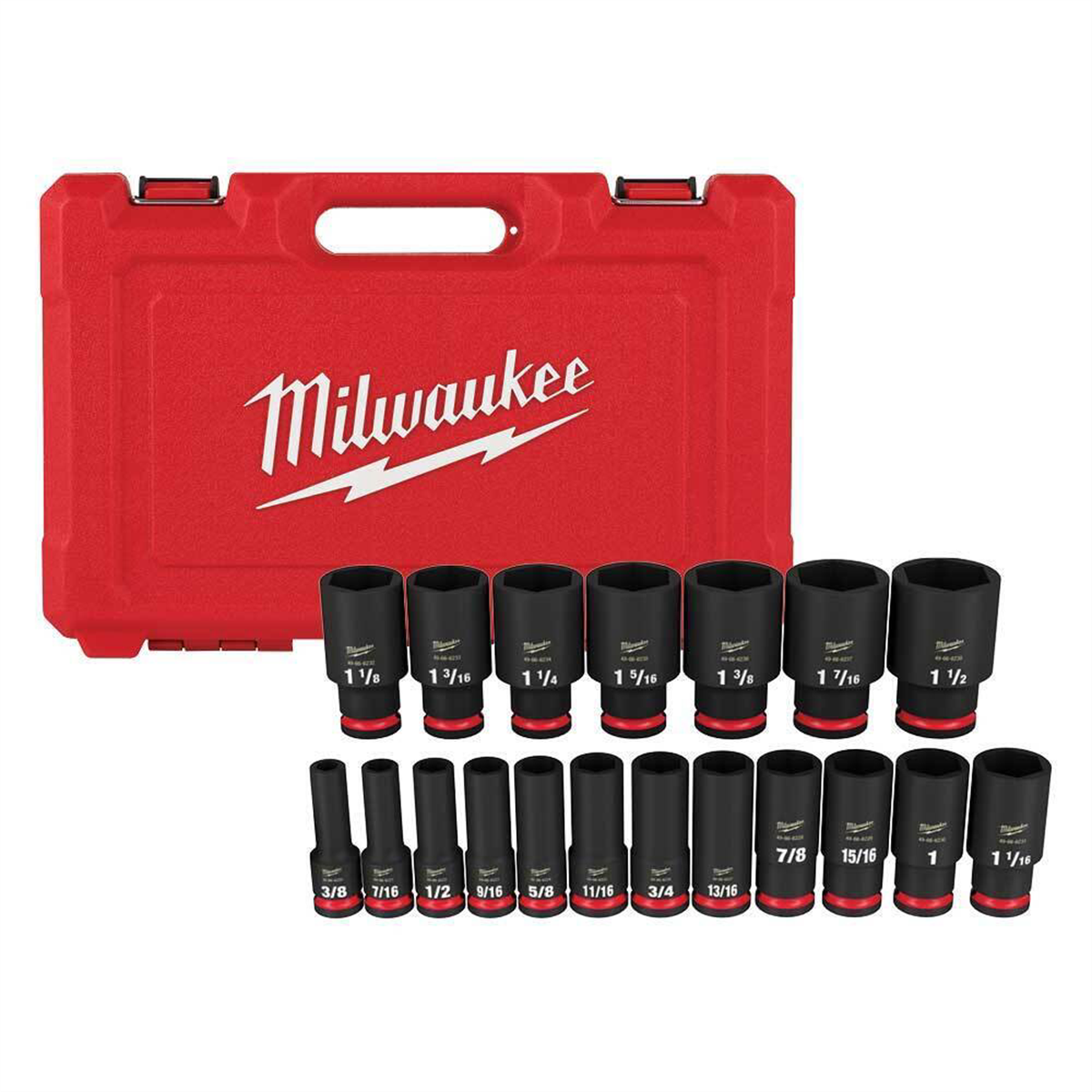 Milwaukee Tool 19PC SHOCKWAVE Impact Duty 1/2" Drive SAE Deep 6 Point Socket Set