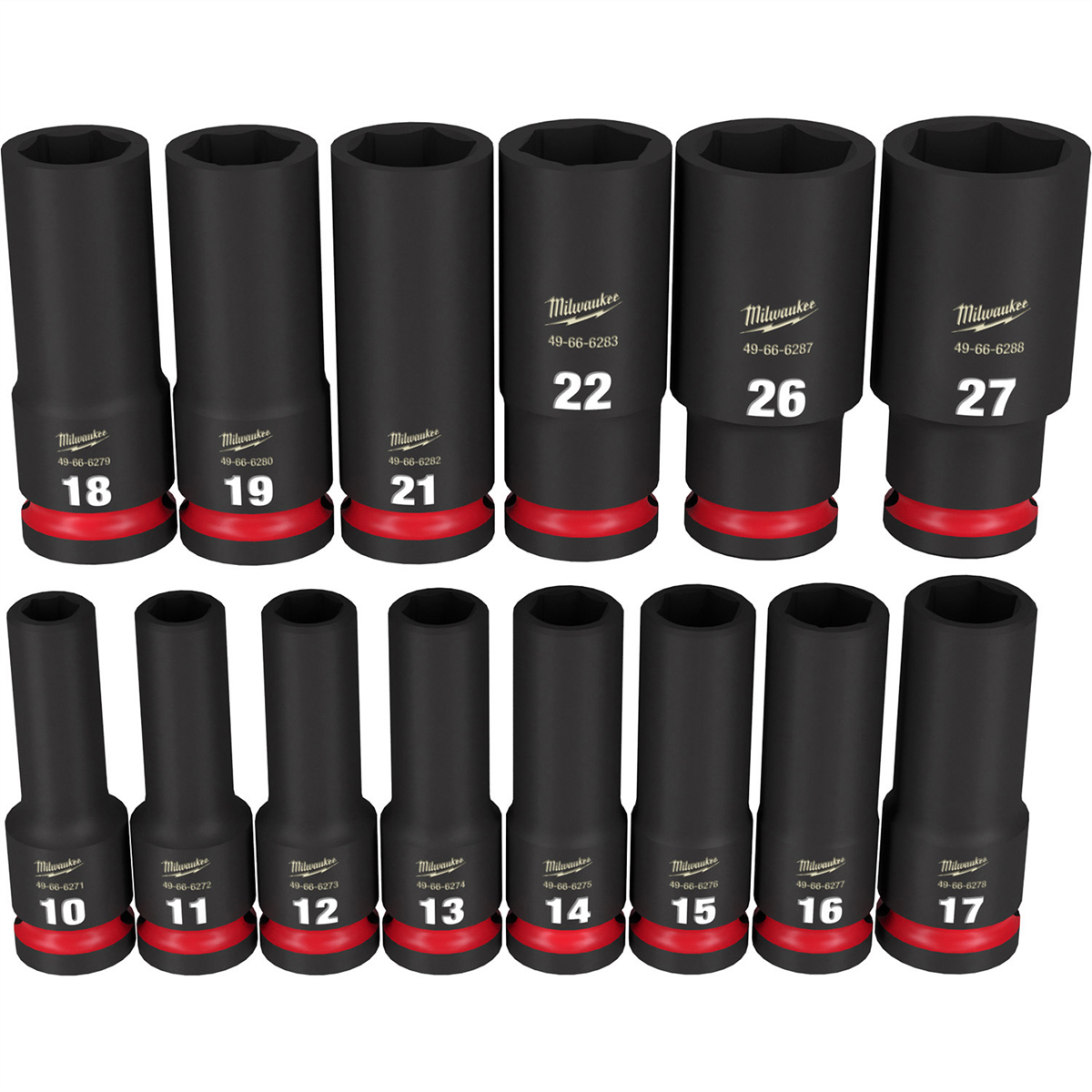 Milwaukee Tool 14PCSHOCKWAVE Impact Duty 1/2" Drive Metric Deep 6 Point Socket Set