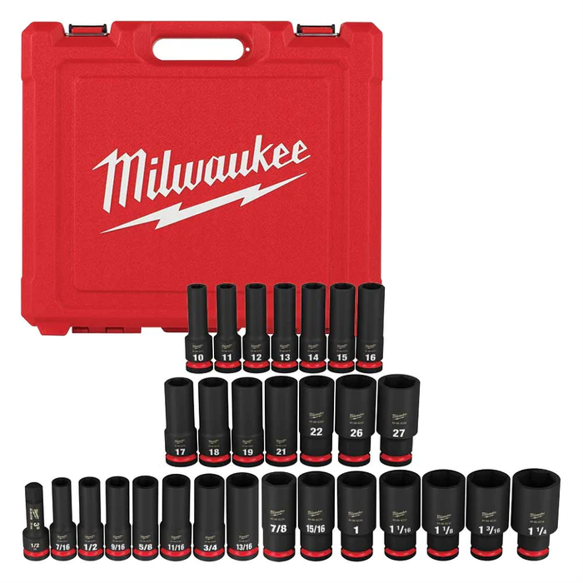Milwaukee Tool 29PC SHOCKWAVE Impact Duty 1/2" Drive SAE & Metric Deep 6 Point Socket Set