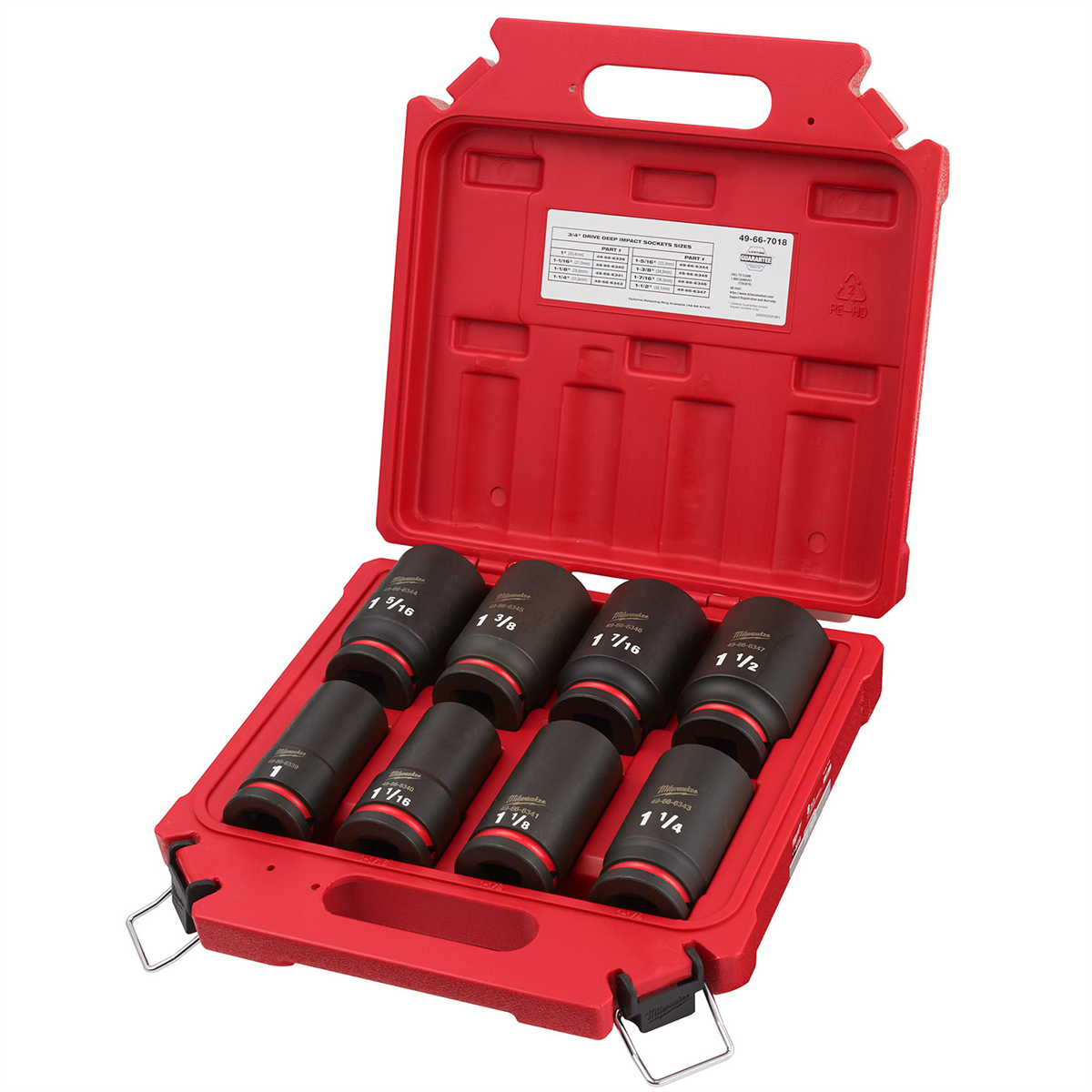 Milwaukee Tool 8PCSHOCKWAVE Impact Duty 3/4" Drive SAE Deep 6 Point Socket Set