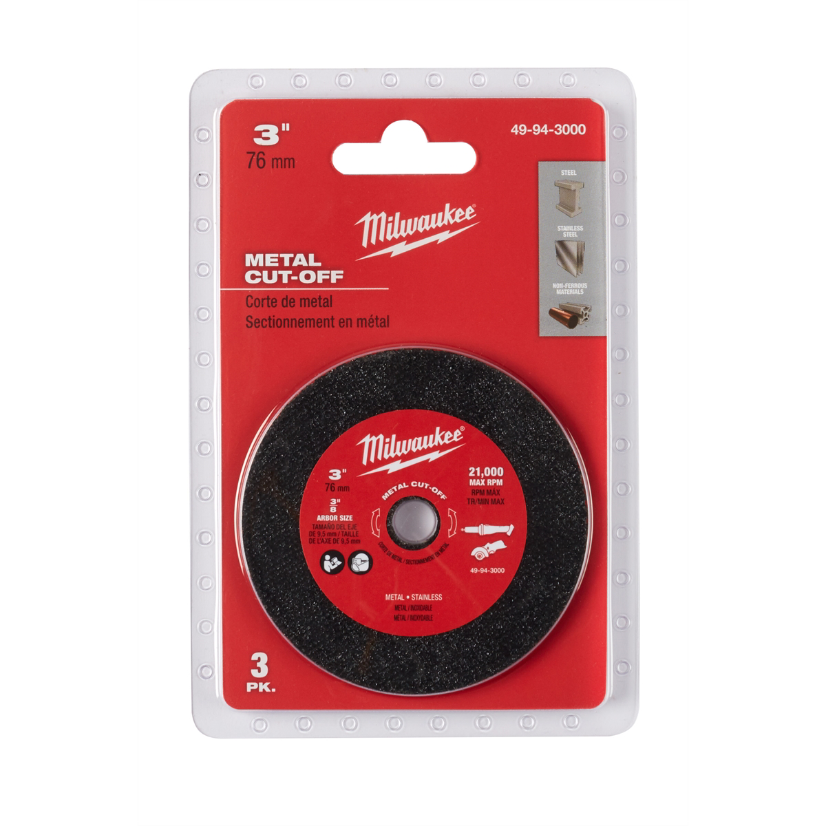Milwaukee Tool 3-PK, 3" METAL CUT OFF WHEEL MAX 20,000 RPM