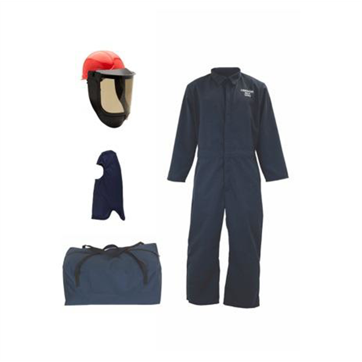 Oberon Bag Kit - Arc Flash - 12 Cal TCG2P™ - EZ Lift PPE - Comes With Coveralls, Hard Cap, Face Shield, Balaclava & Storage Bucket - Color: Navy Blue - Size: 2XL