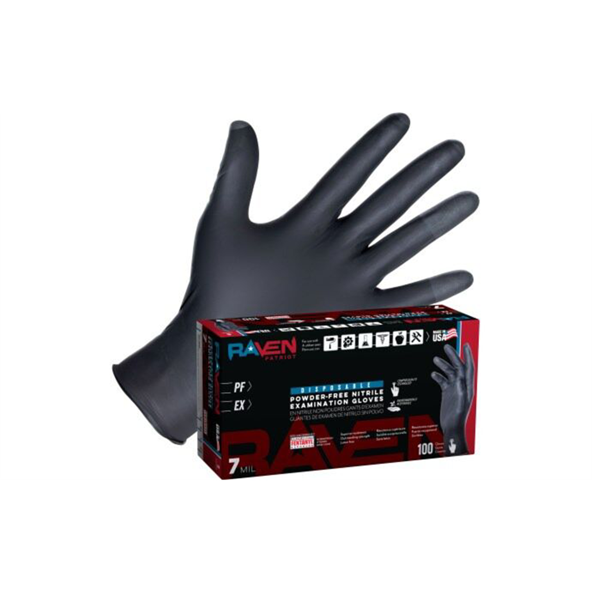 SAS Safety Raven Patriot Nitrile Gloves, 7Mil LG