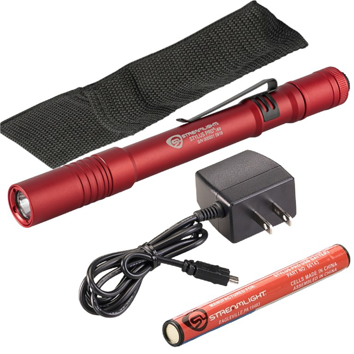 Streamlight Stylus Pro USB LED 350 Lumen Penlight with 120V AC Charge Cord - Red