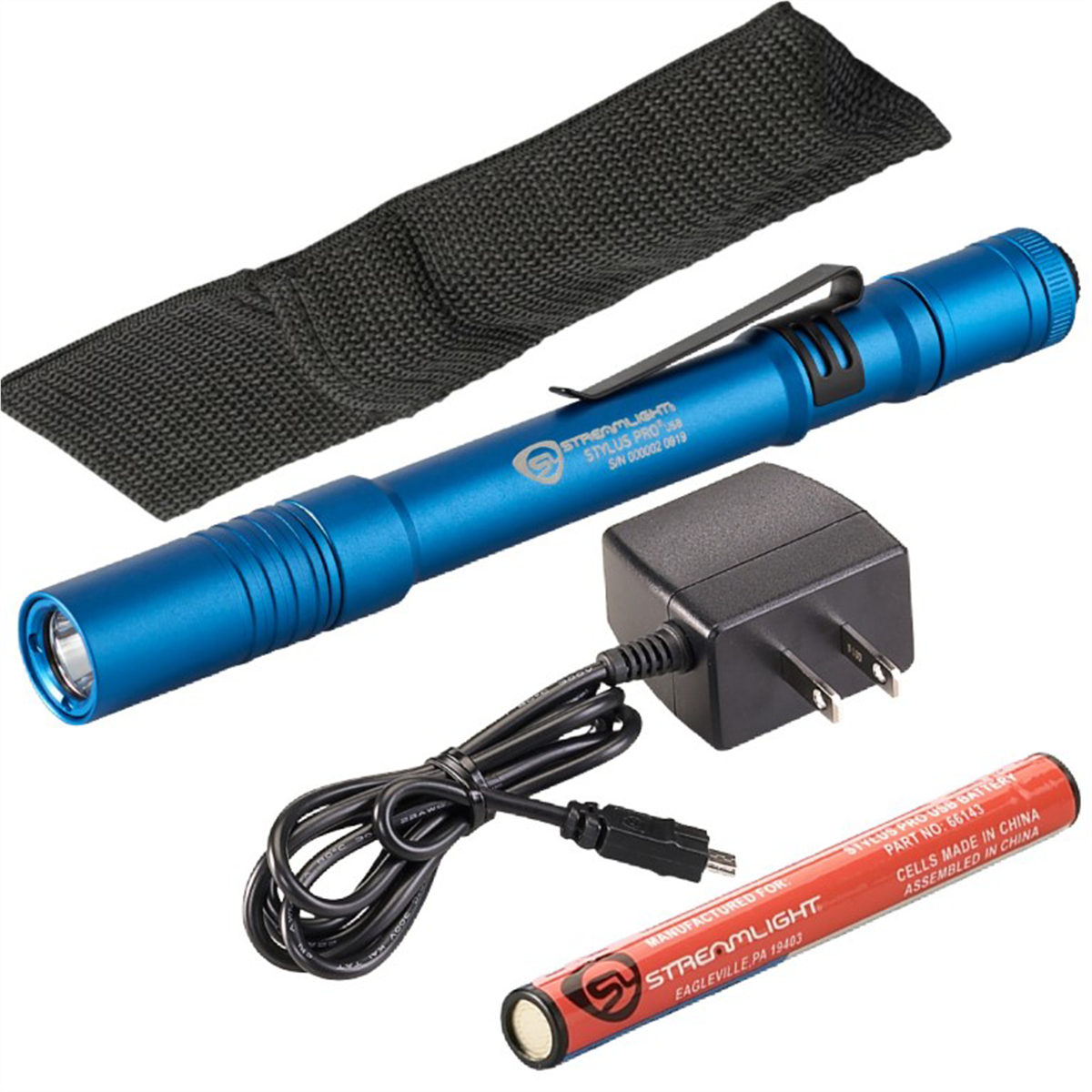Streamlight Stylus Pro USB LED 350 Lumen Penlight with 120V AC Charge Cord - Blue