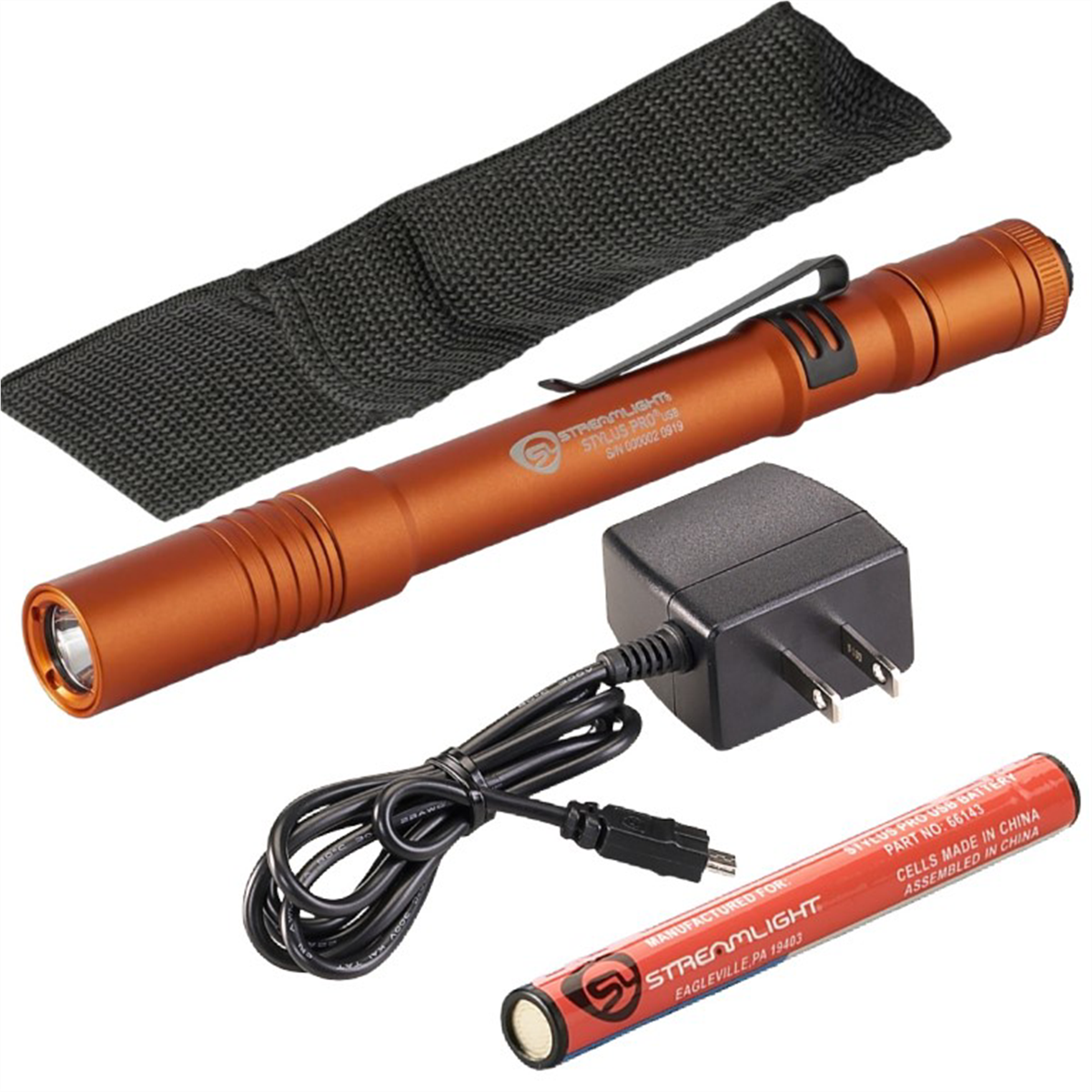 Streamlight Stylus Pro USB LED 350 Lumen Penlight with 120V AC Charge Cord - Color Orange