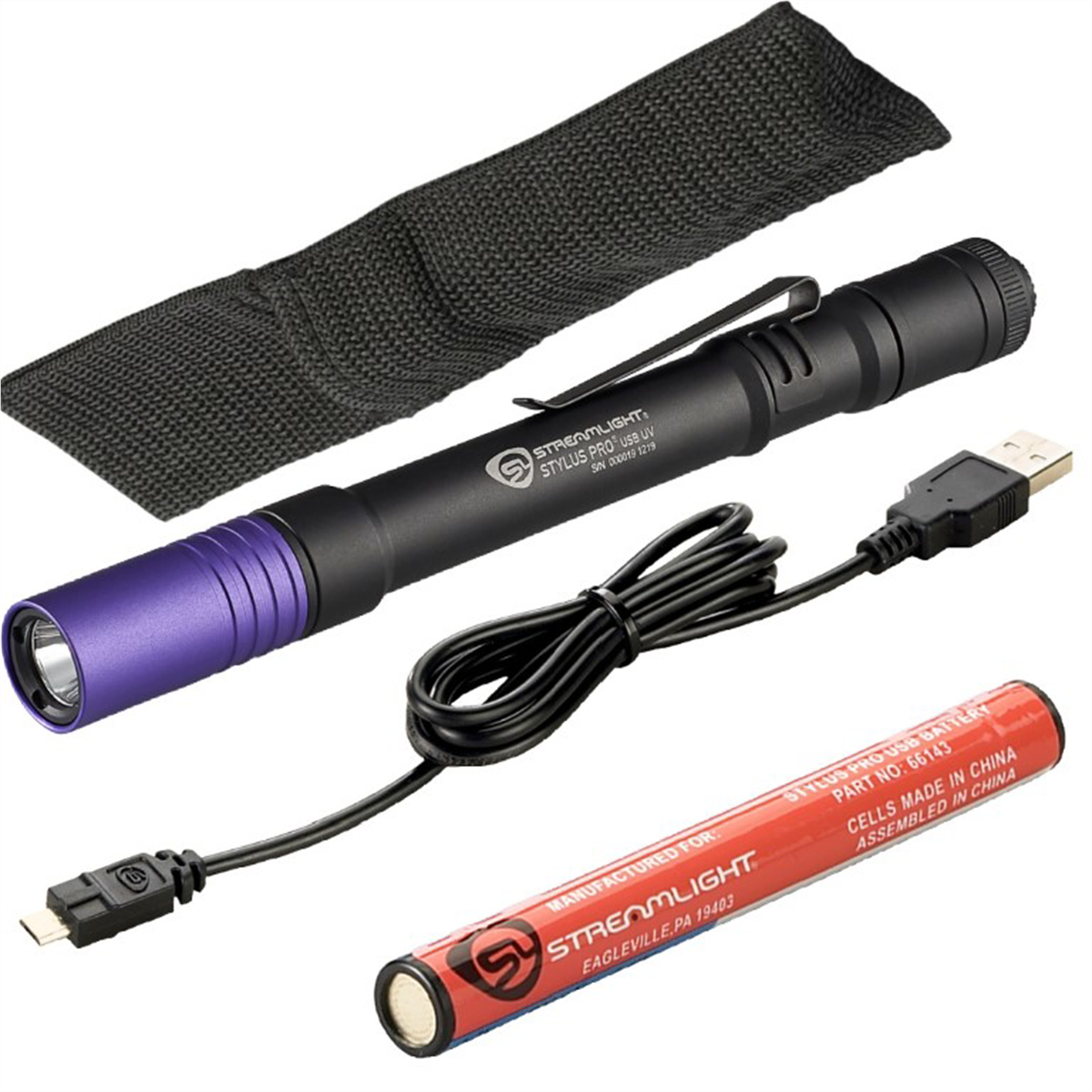 Streamlight Stylus Pro USB UV 400 Nanometer Ultraviolt LED Penlight with USB Charge Cord - Black