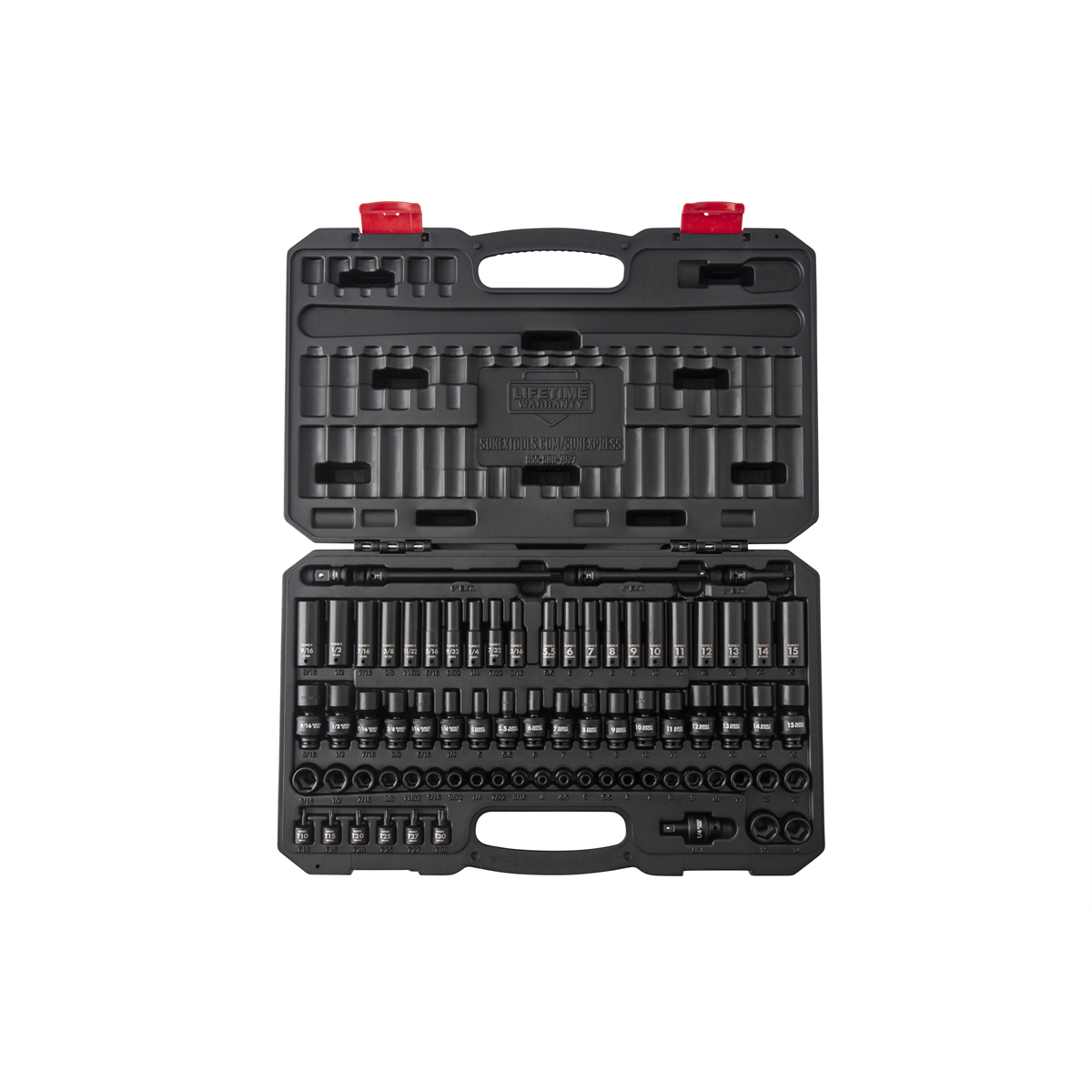 SUNEX 1/4" DR 74 PC SAE/ MET MASTER IMPACT SET