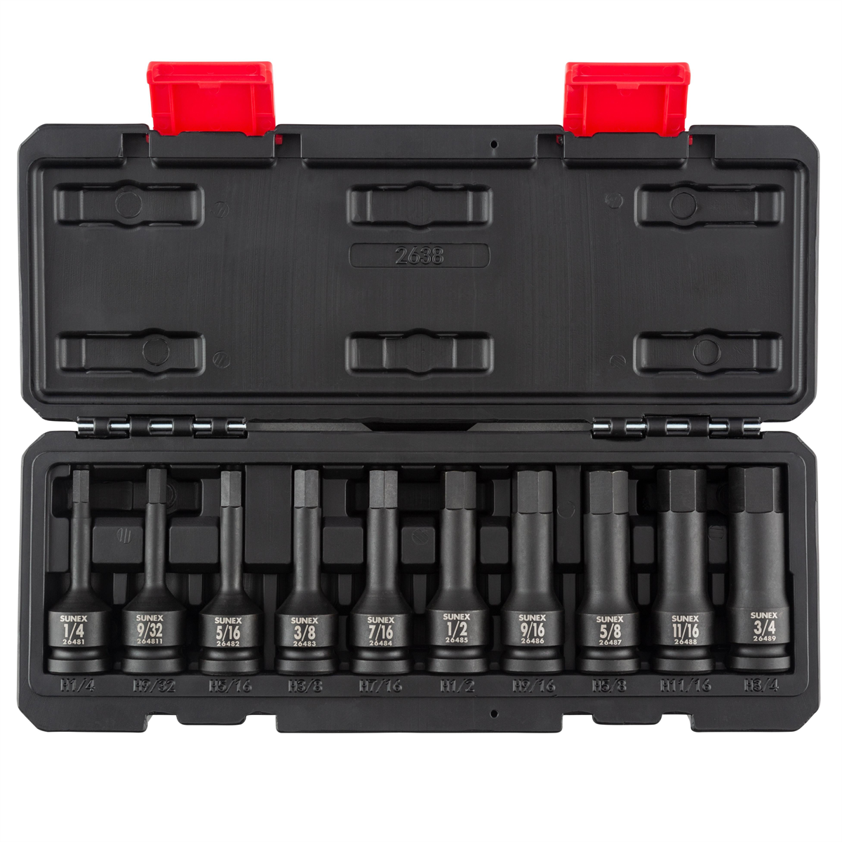 SUNEX 1/2 Inch Drive SAE 4 Inch Long Hex Impact Bit Socket Set - 10 PIece
