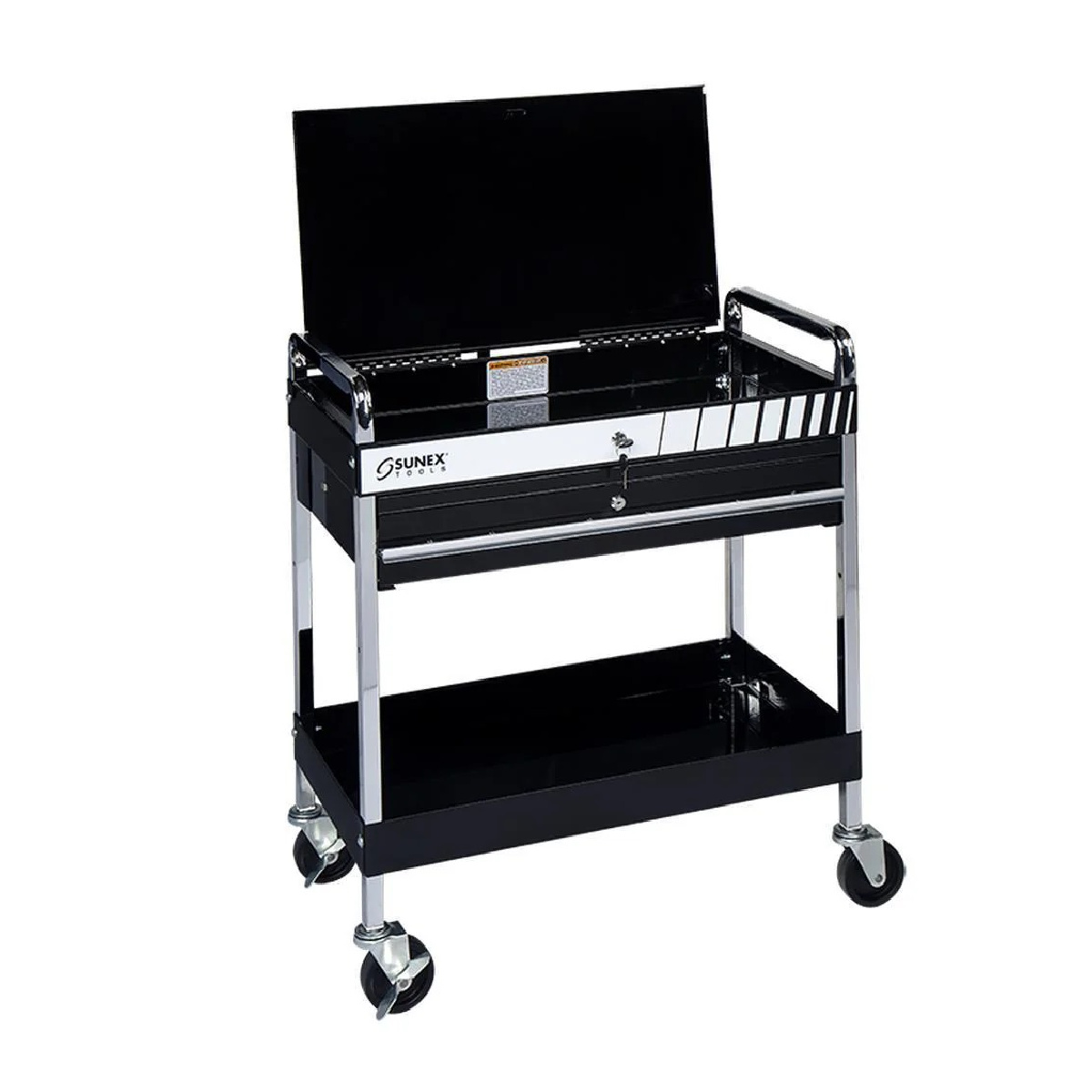 SUNEX SERVICE CART W/LOCKING TOP & DRAWER BLACK