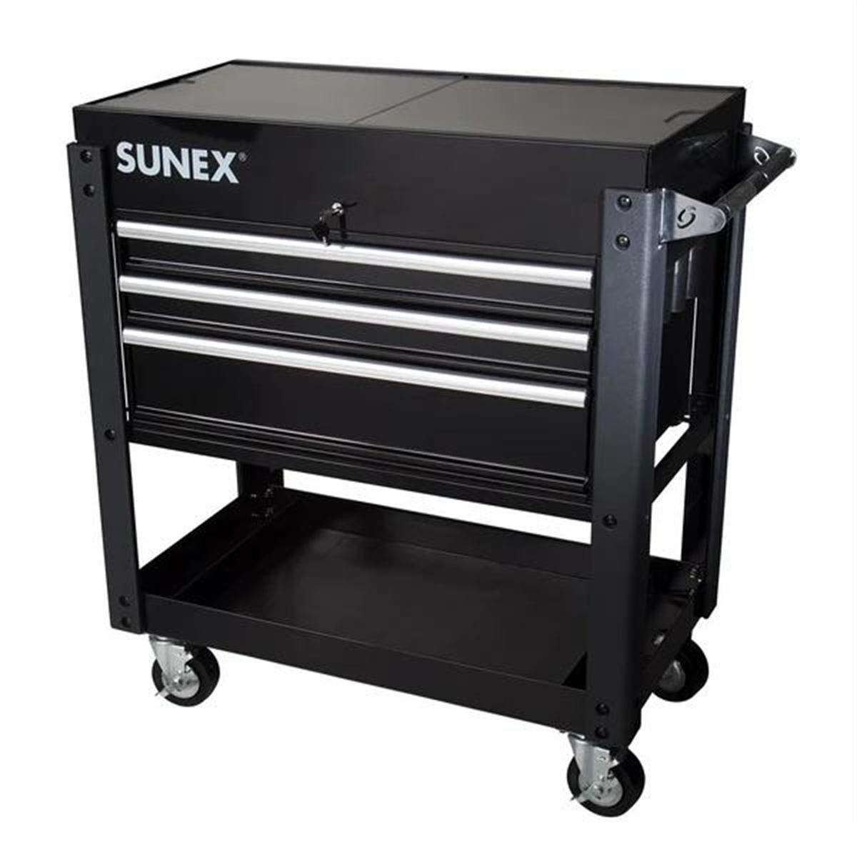 SUNEX 3 Drawer Slide Top Utility Cart with Power Strip Black