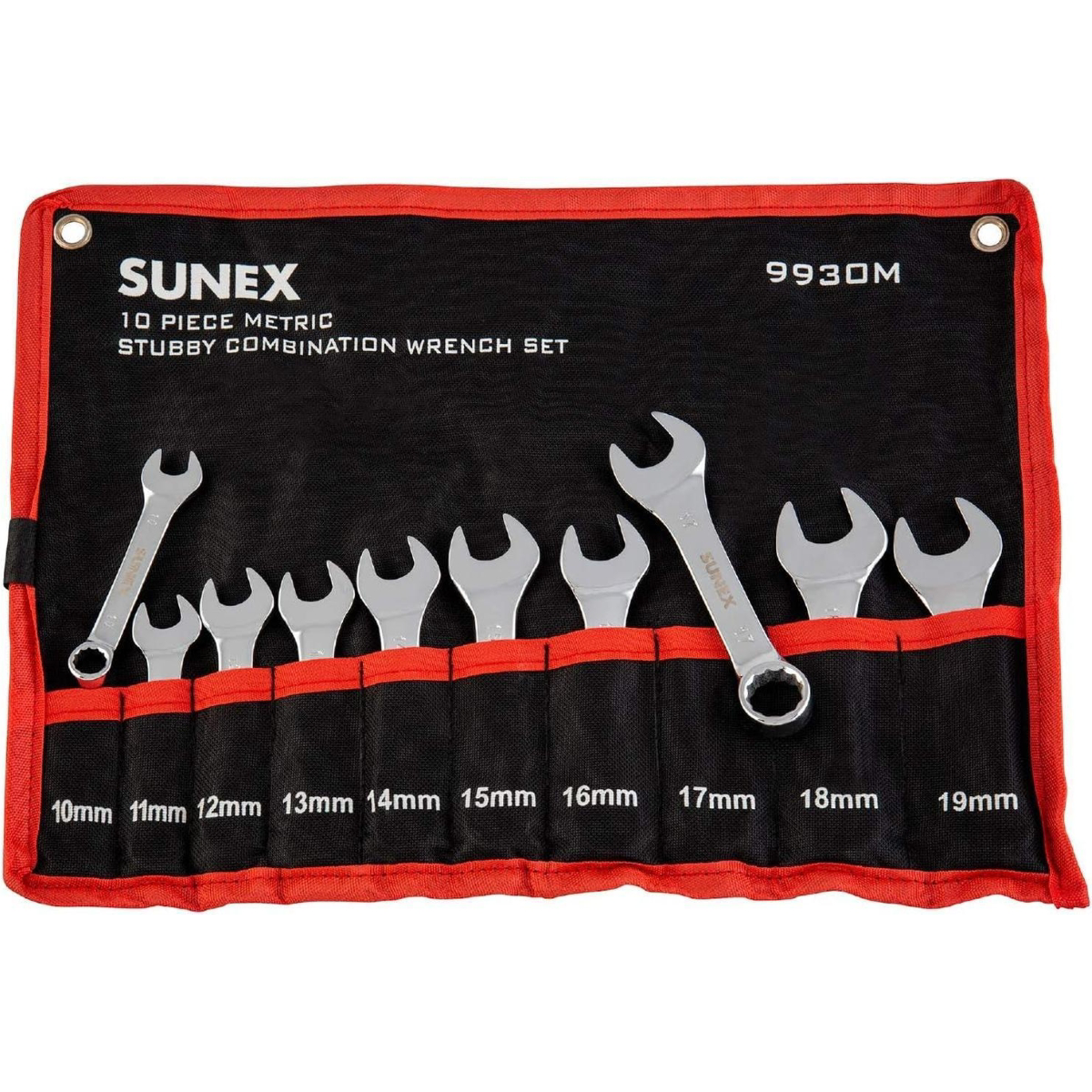 SUNEX 10 Piece Metric Stubby Full Polish Combination Wrench Set