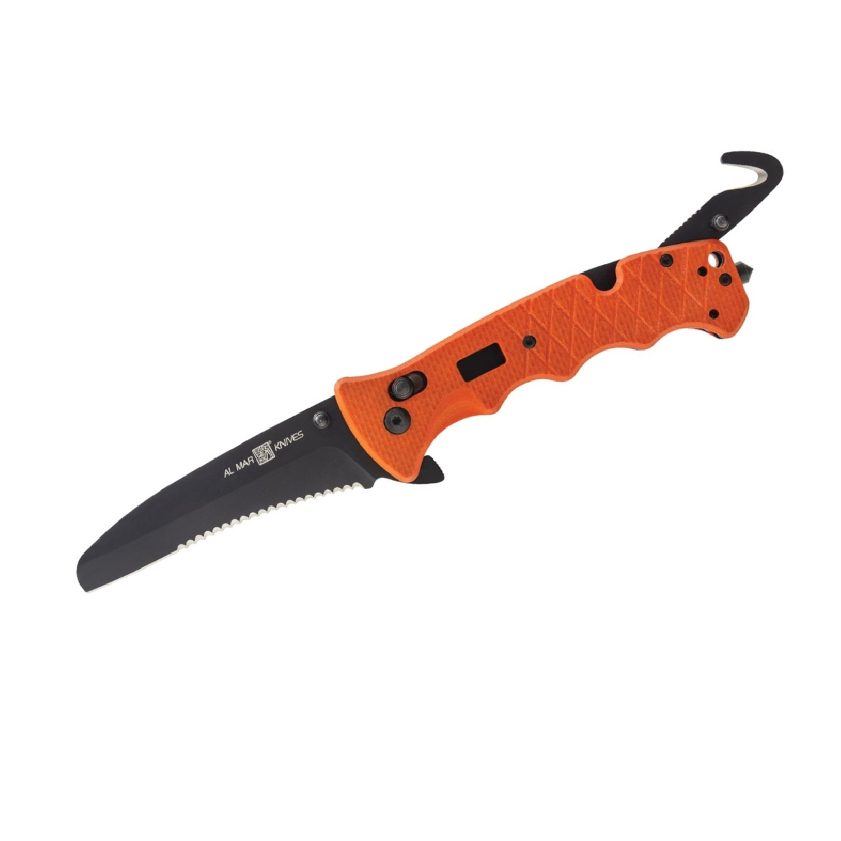 SUNEX Al Mar 3.5 Inch Rescue D2 Matte Black Titanium Combination Blade Assisted Folding Knife with Max-Lock G10 Handle - Orange