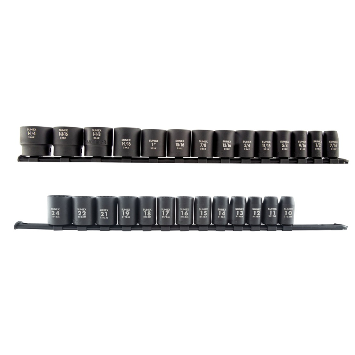 SUNEX TOOLS 27 Piece 1/2” Dr. Impact Socket Rails