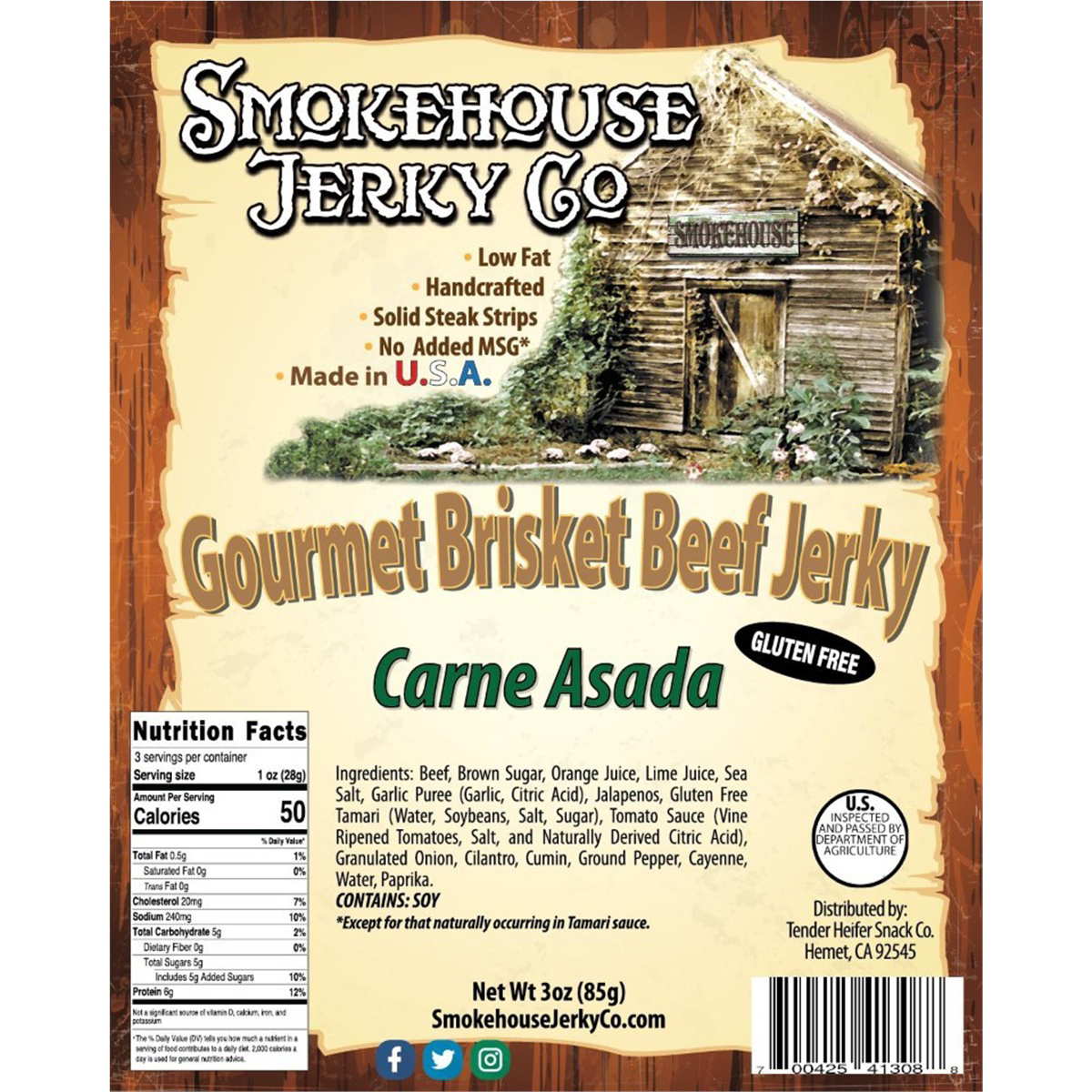 Tender Heifer Snack Co. Carne Asada Gourmet Beef Brisket Jerky - 3 Ounce