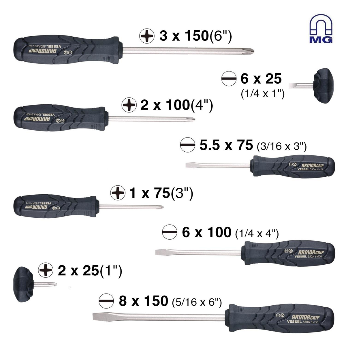 Vessel Tools ARMOR GRIP Screwdriver 8PC. Set
