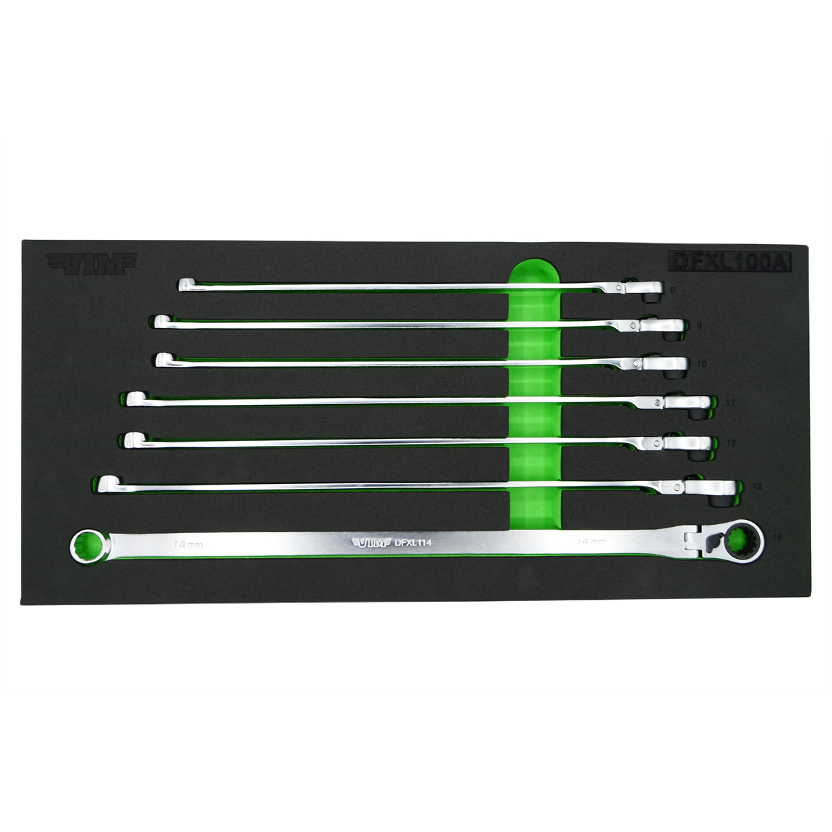 VIM Tools 7 Piece Deep Spline Ratcheting Flex Head XL Wrench Set (8-14 mm)