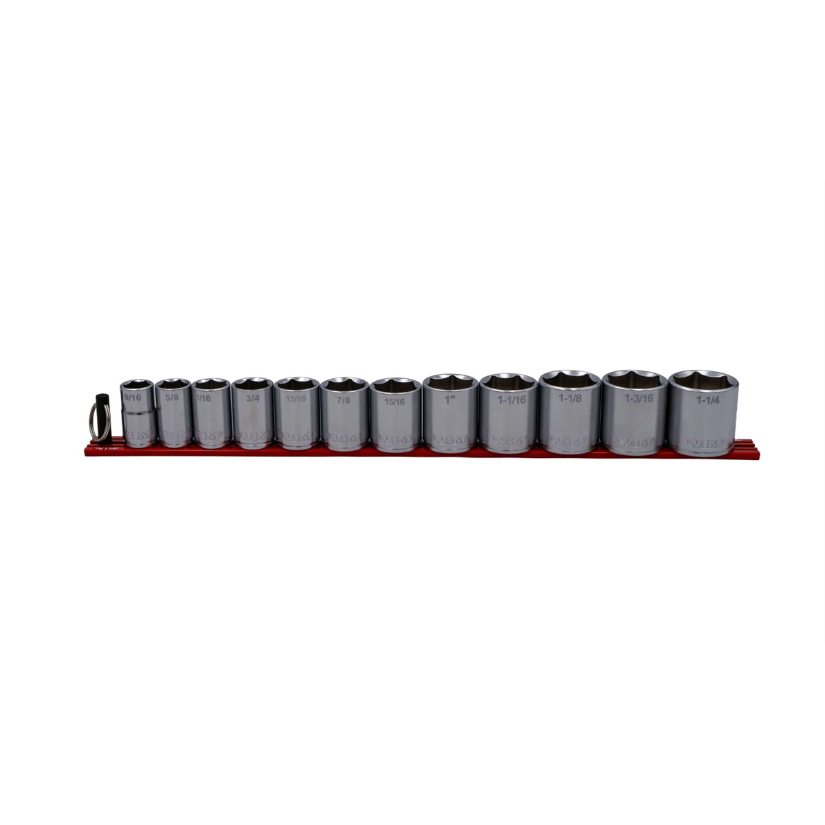VIM Tools 12 PC. 1/2'' DR. SAE SOCKET SET W/ 16" RED MAGRAIL (INCLUDES 9/16'' - 1-1/4'')