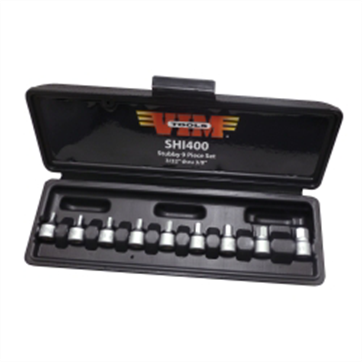 VIM Tools Inch Stubby Hex Drive Bit 9 Piece Set, 3/32 Thru 3/8, 1/4 Inch Square Drives
